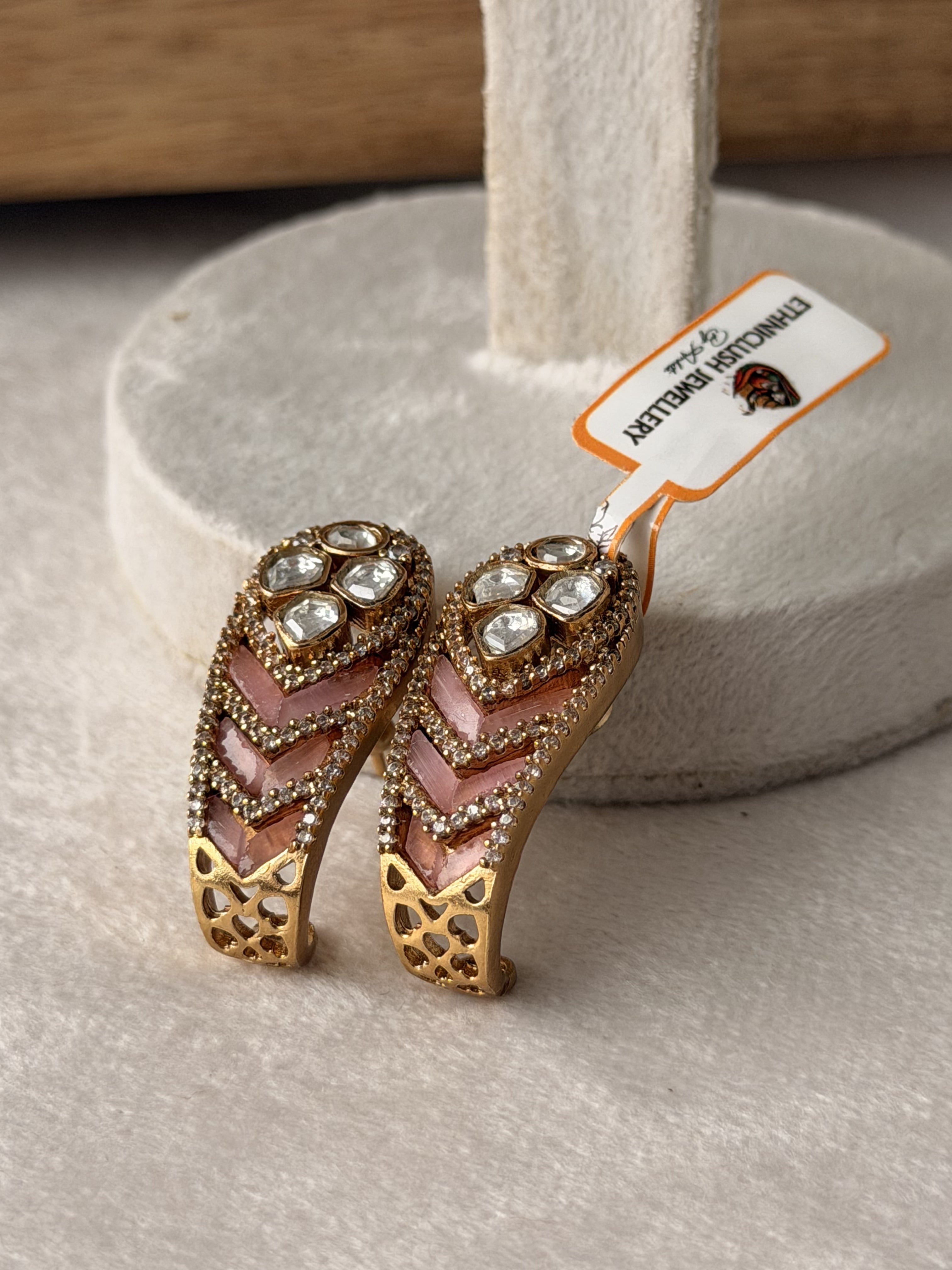Gold Plated  Pink Stone Thakkar kundan Earrings