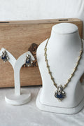 antique finish Navy blue doublet Pendant Necklace Set