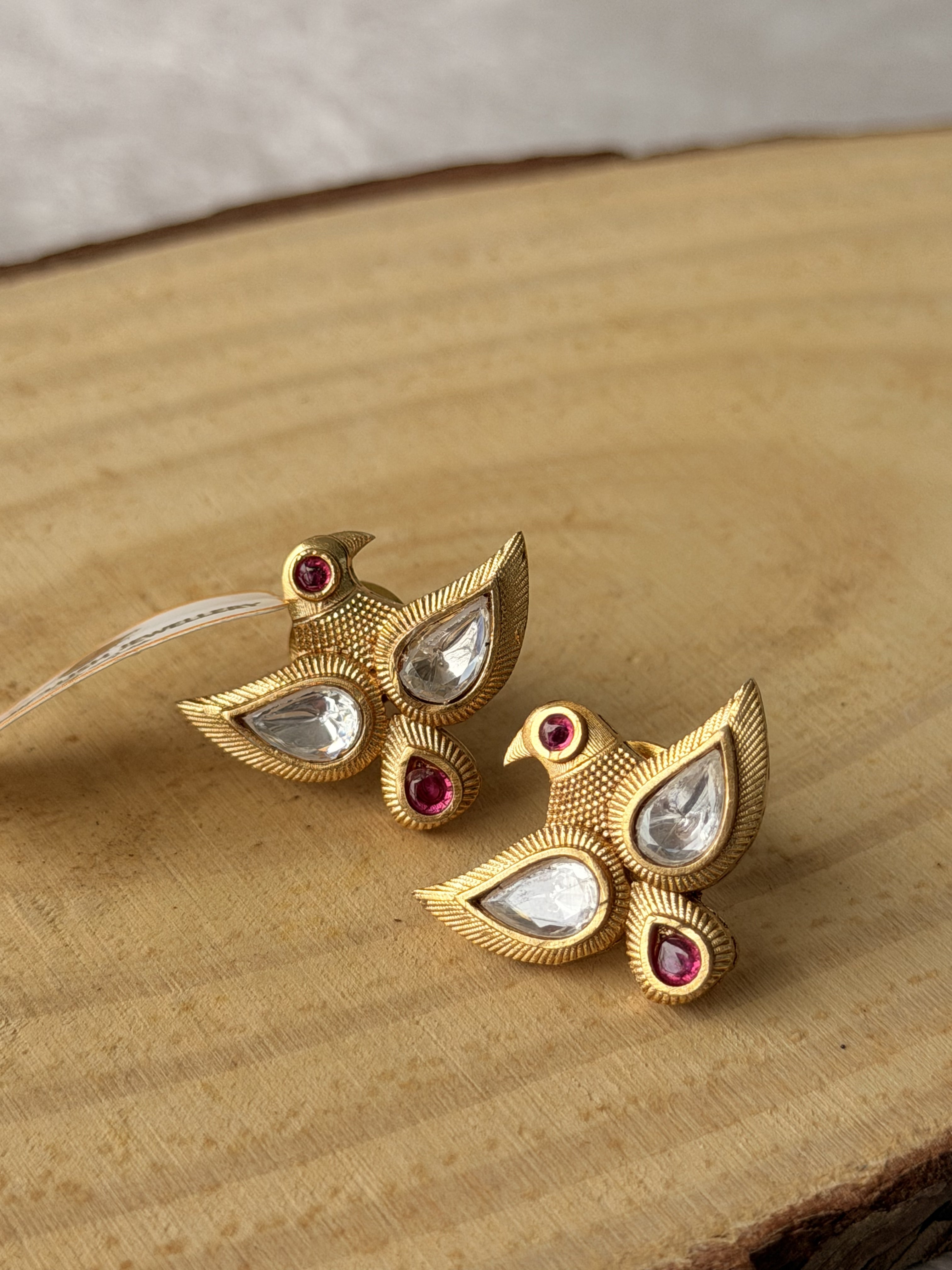 Gold Bird Earrings With Ruby  Diamond Accents