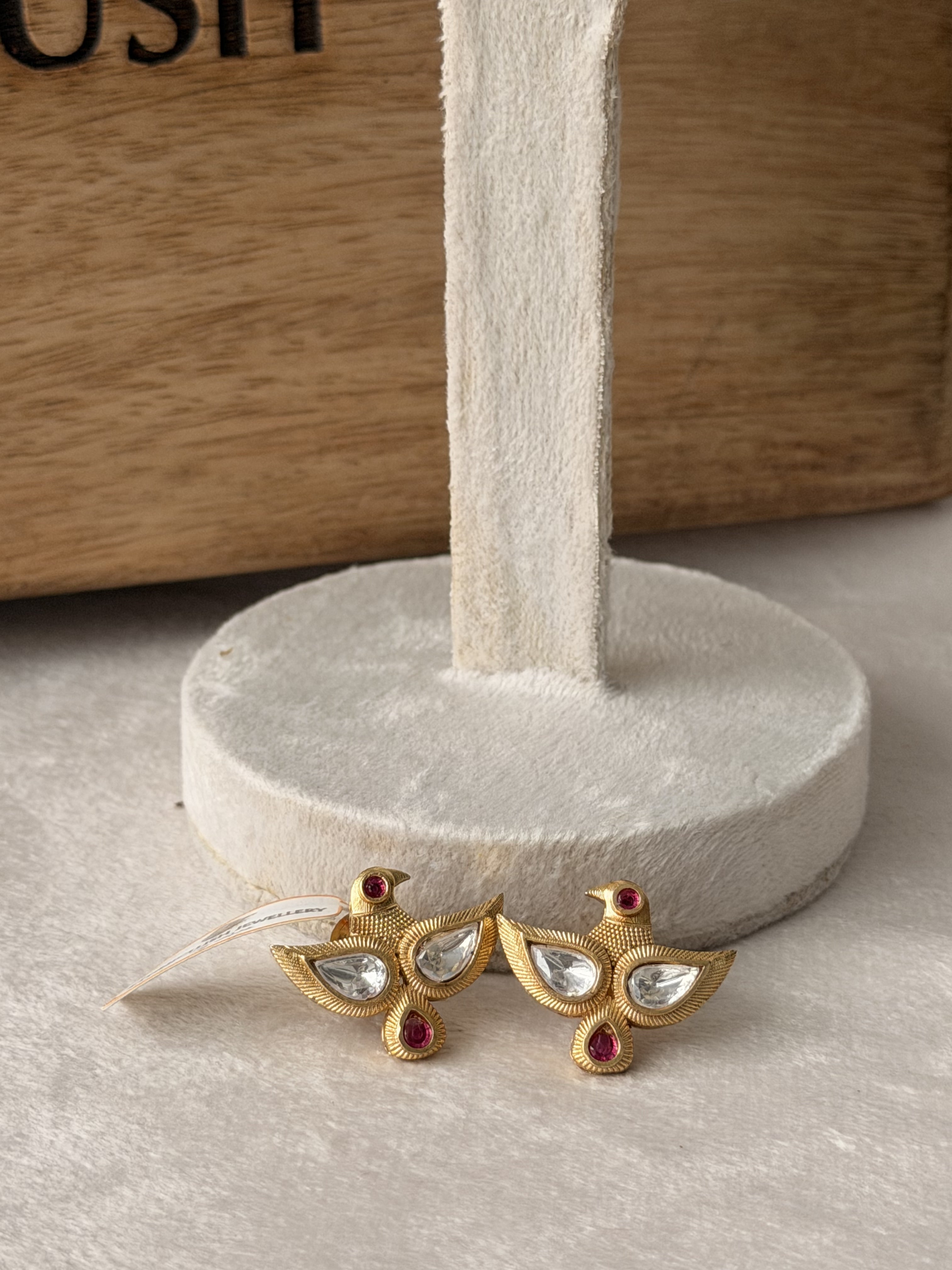 Gold Bird Earrings With Ruby  Diamond Accents