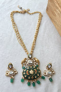 Green Stone Inlay work Bird Motif Necklace Set