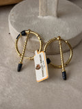 Gold Blue Stone Tribal Hoop Earrings