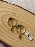 Gold Blue Stone Tribal Hoop Earrings