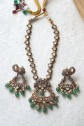 Antique Elephant Motif Emerald  Pearl Necklace Set