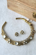 Gold Mesh Polki Necklace  Earring Set