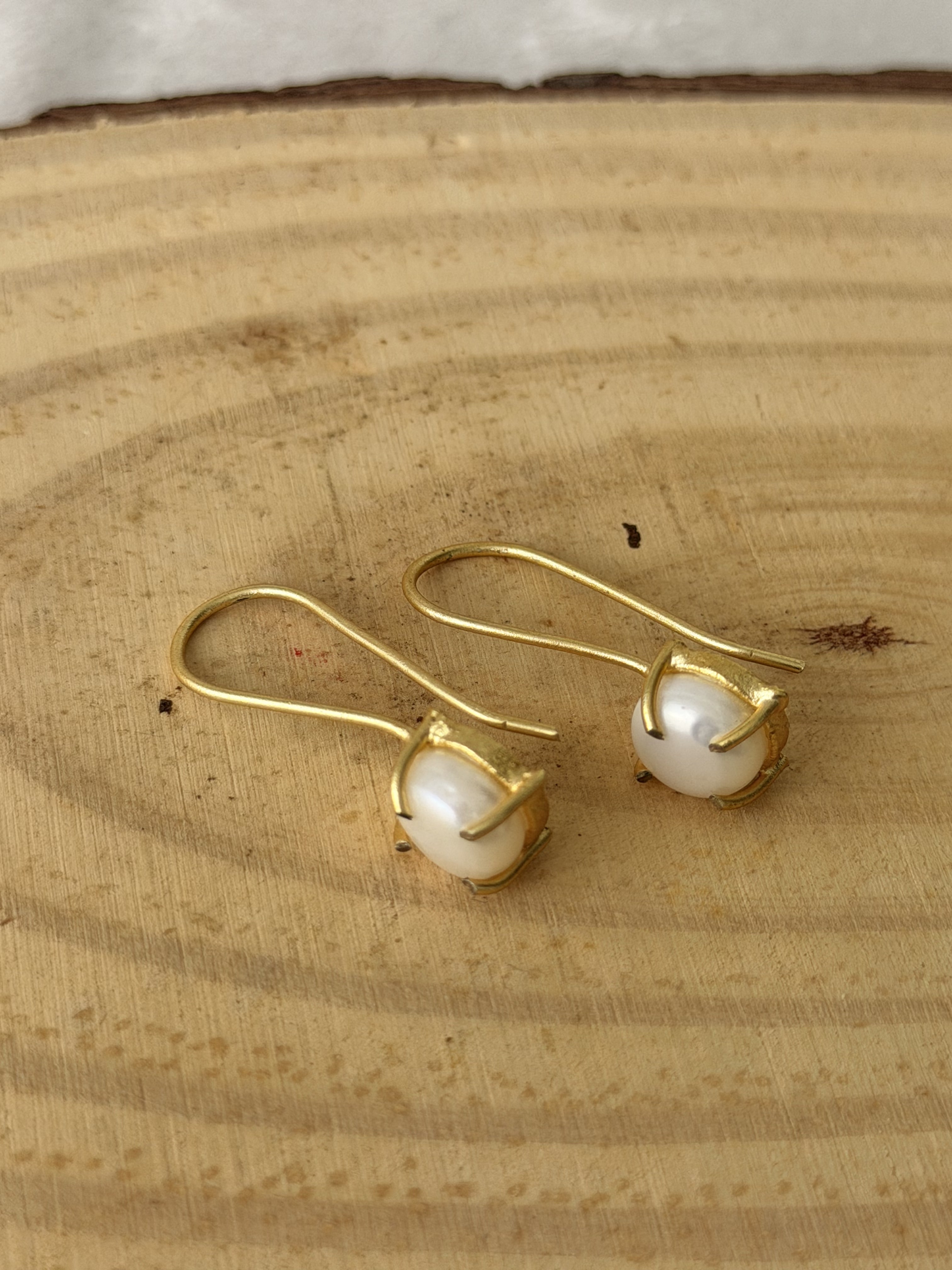 Gold Pearl Hook Earrings