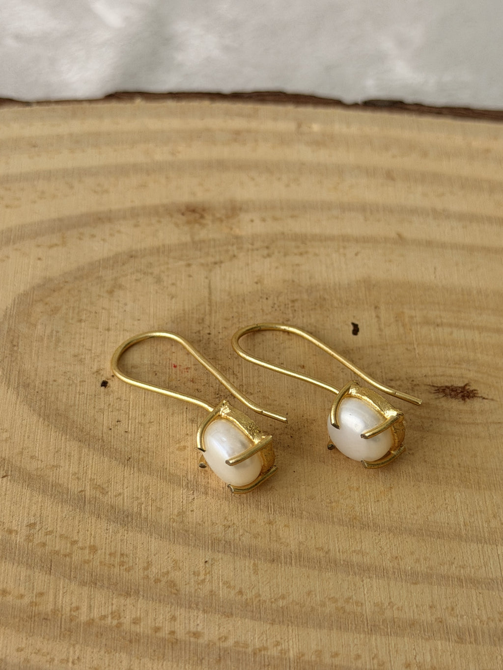 Gold Pearl Hook Earrings