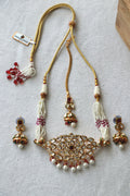 Gold Ruby Pearl Jhumka Necklace Set