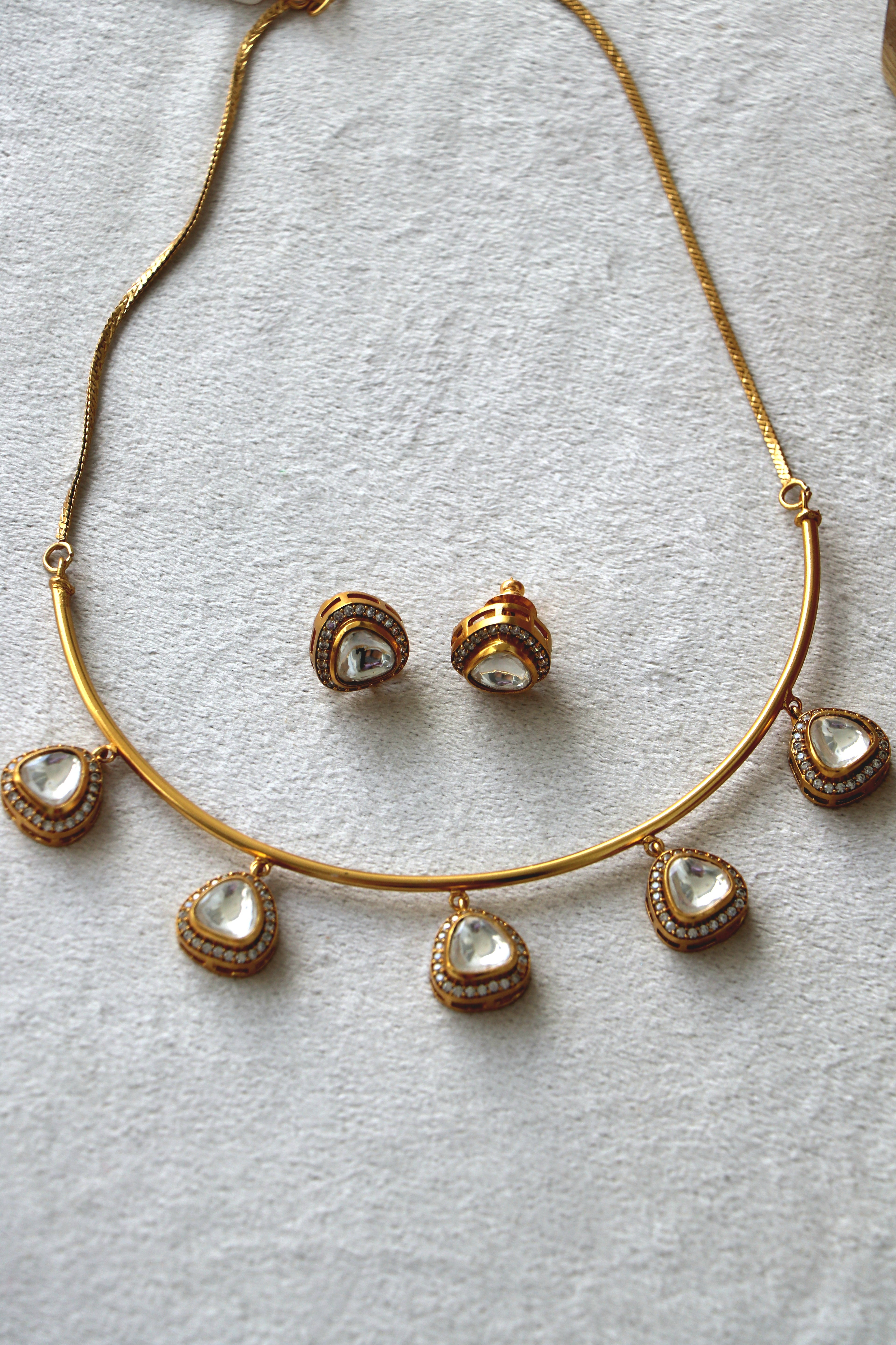 Moissanite Stone Hasli Necklace  Matching Stud Earrings