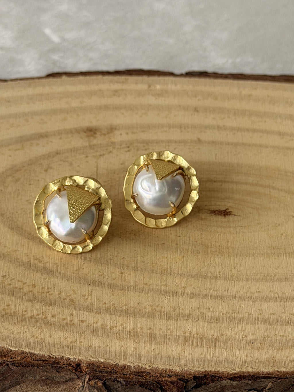 Gold Triangle baroque Pearl Stud Earrings