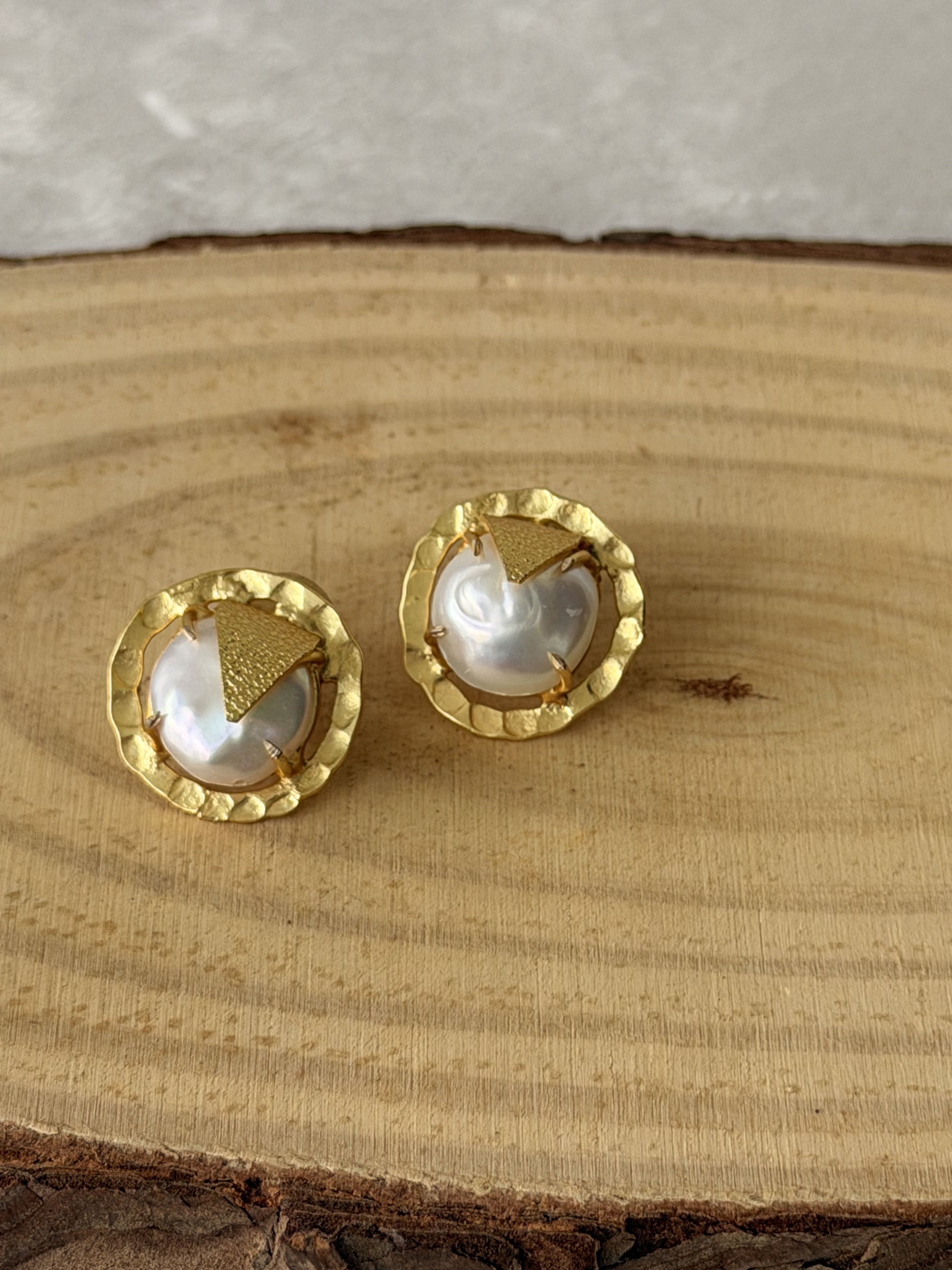 Gold Triangle baroque Pearl Stud Earrings