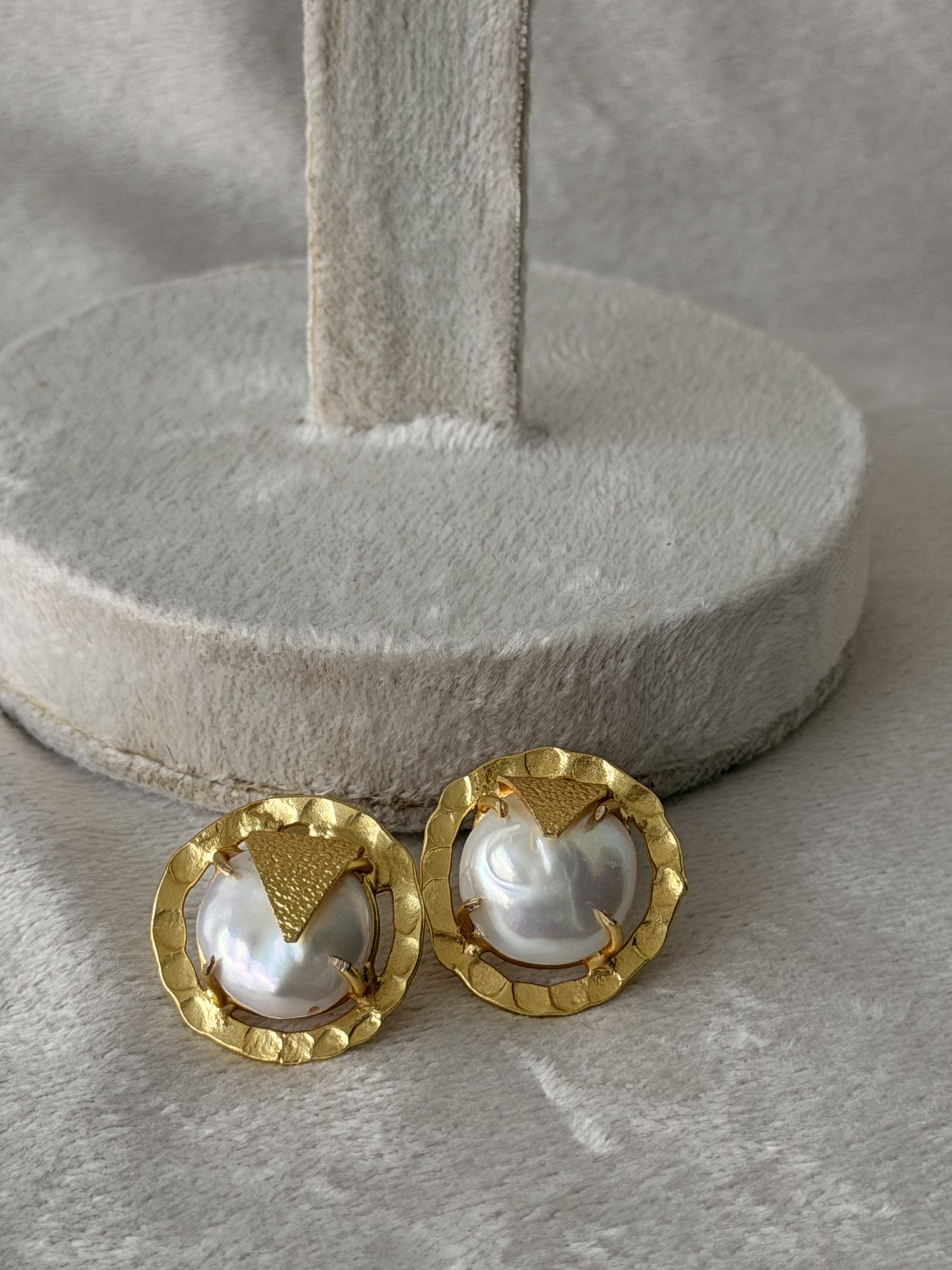 Gold Triangle baroque Pearl Stud Earrings