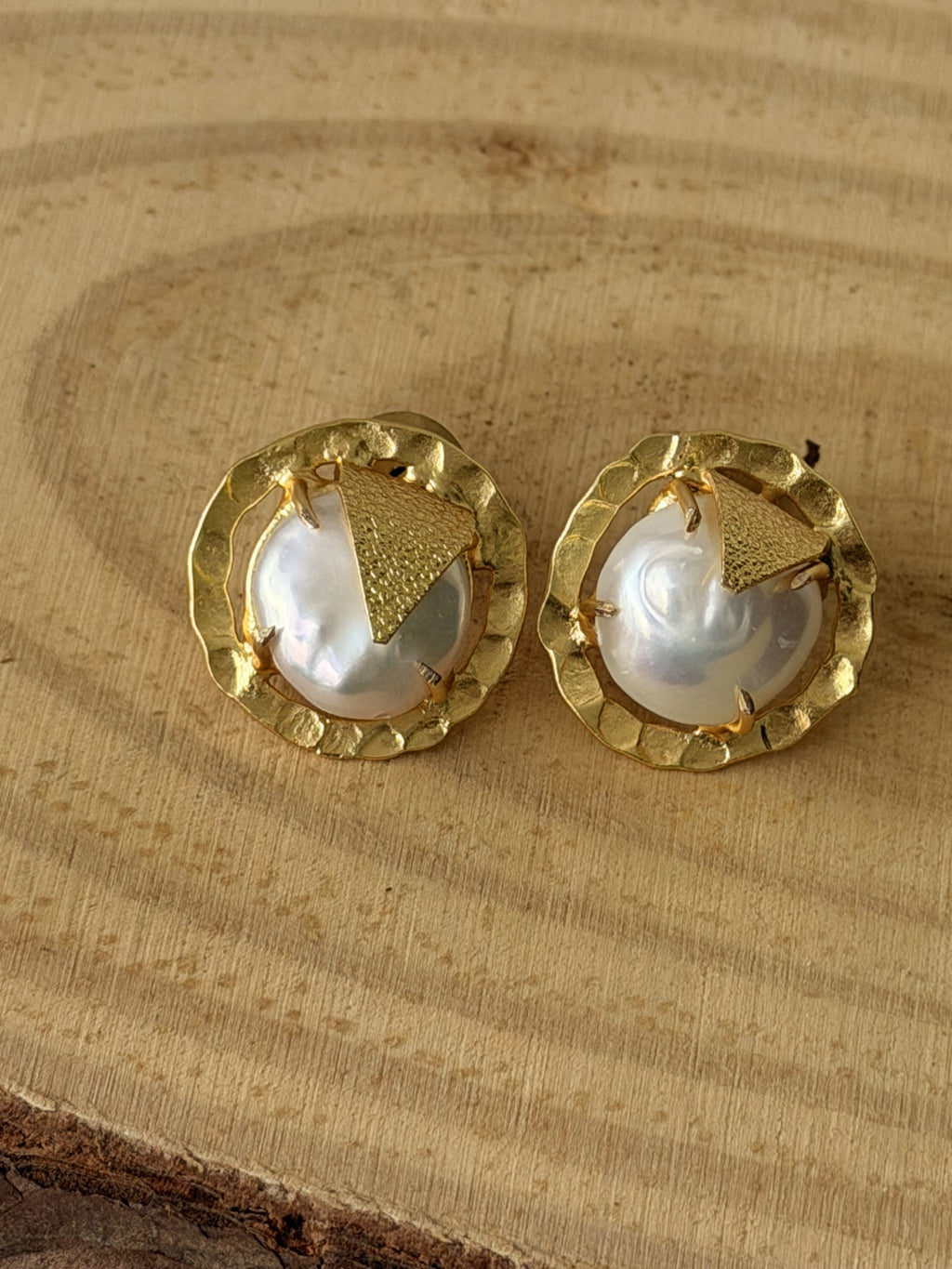 Gold Triangle baroque Pearl Stud Earrings