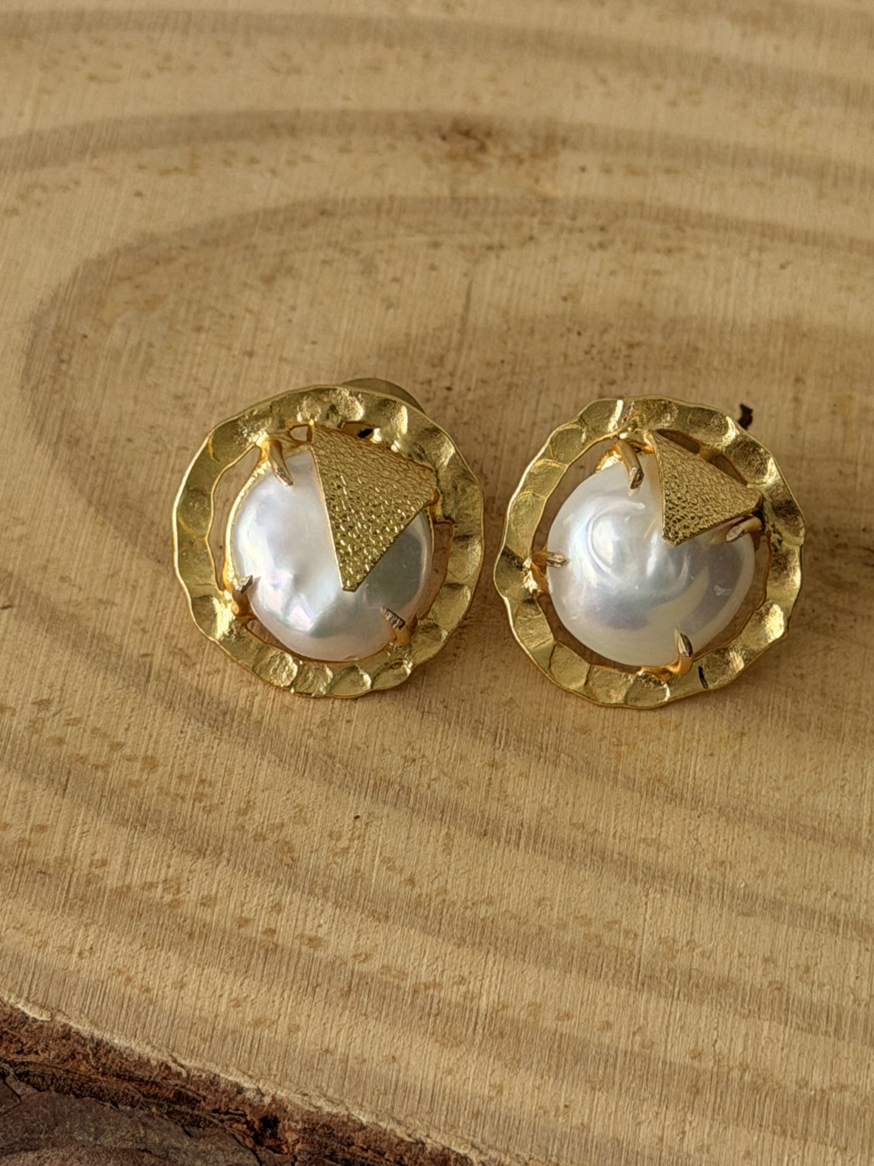 Gold Triangle baroque Pearl Stud Earrings