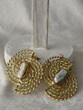 Gold Twisted Rope Baroque Pearl Earrings