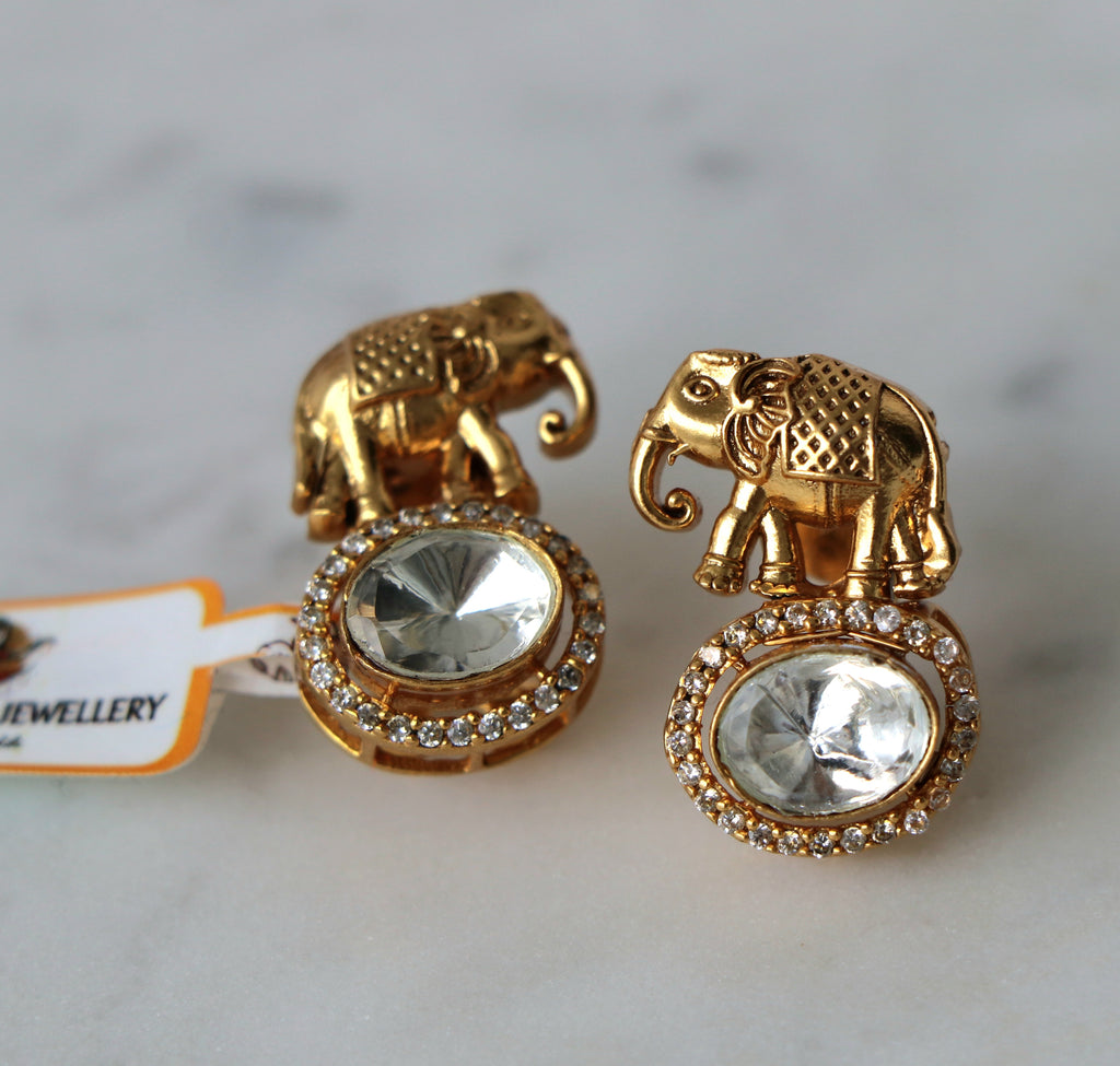 Golden Elephant Crystal Earrings