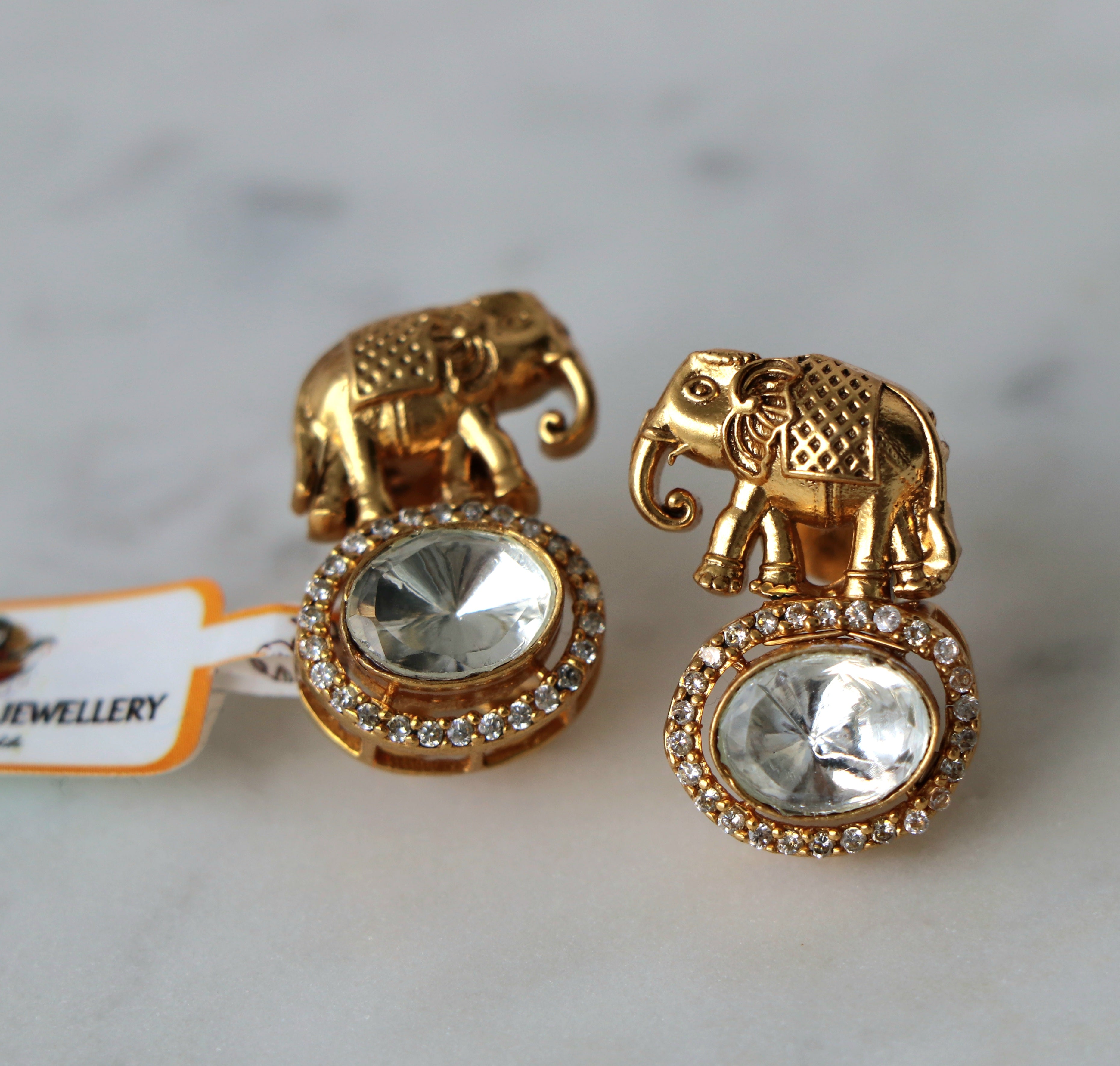 Golden Elephant Crystal Earrings