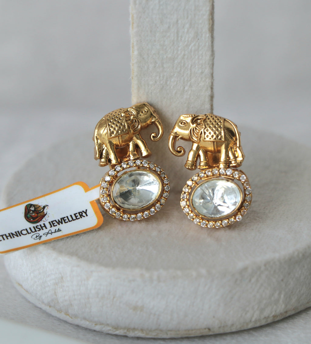 Golden Elephant Crystal Earrings