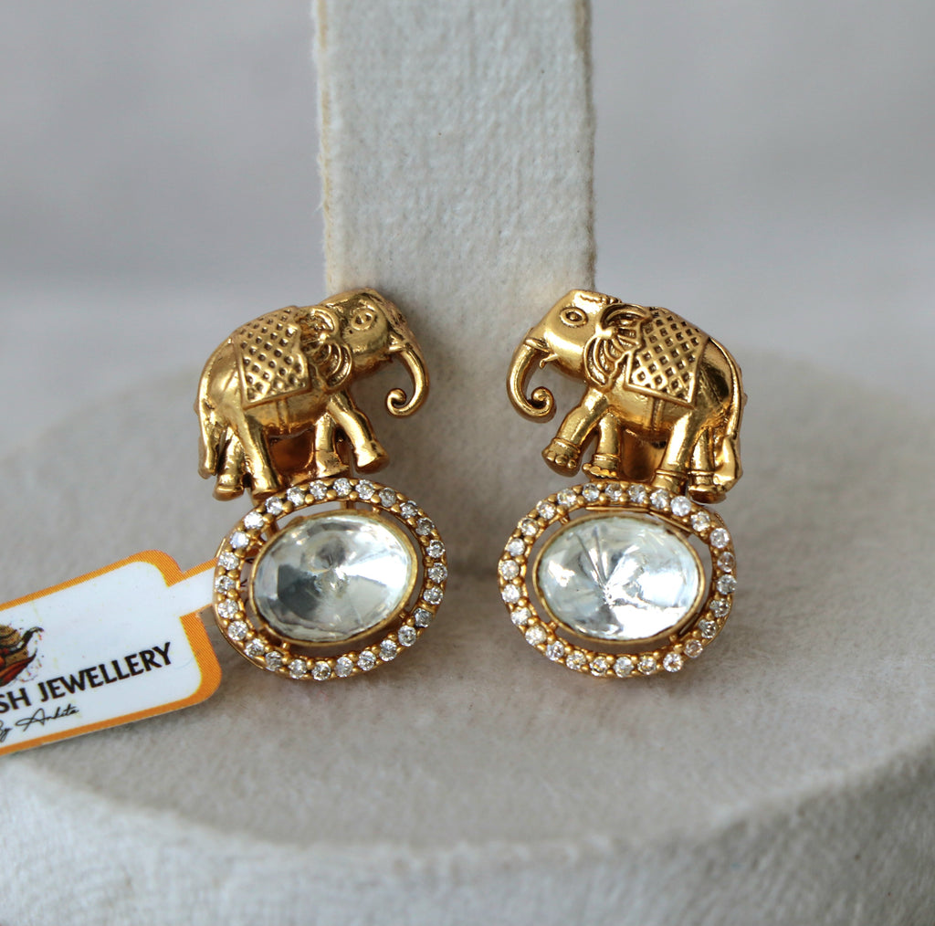 Golden Elephant Crystal Earrings
