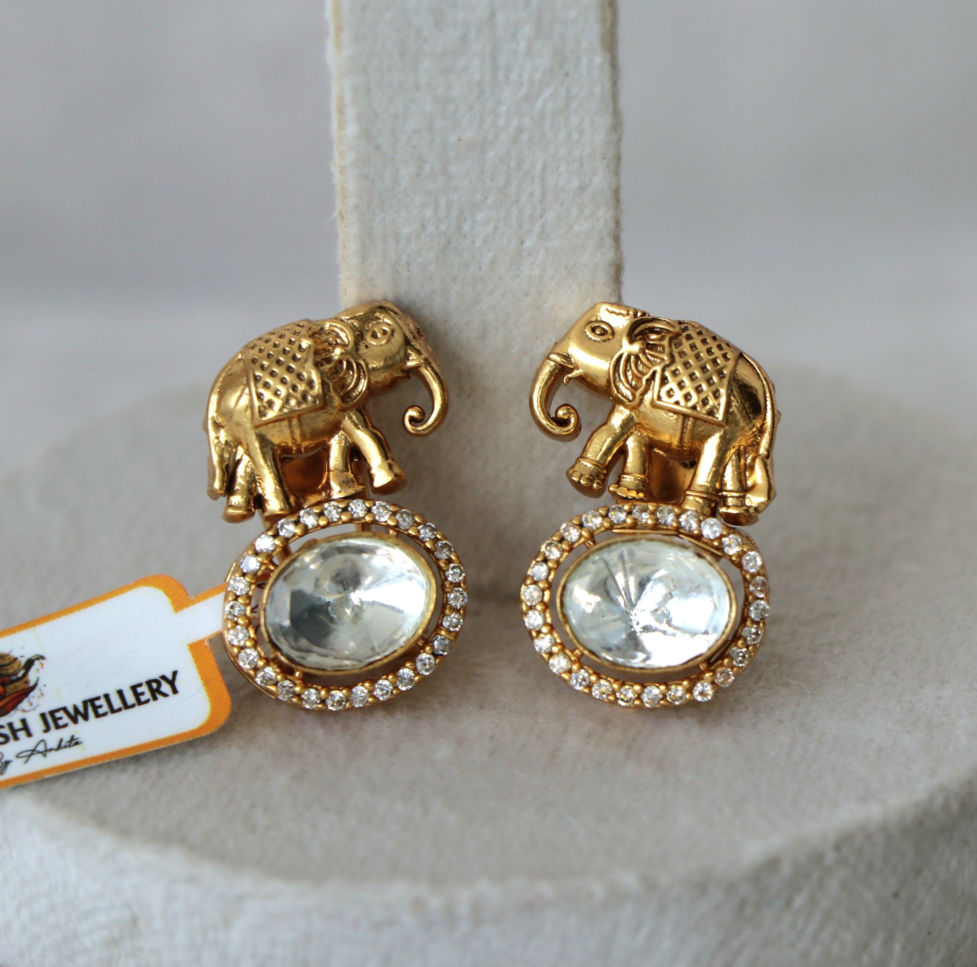 Golden Elephant Crystal Earrings