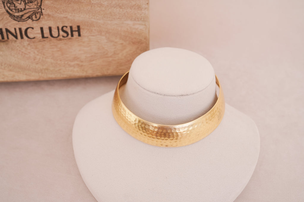 Hammered Brass Hasli Choker Necklace