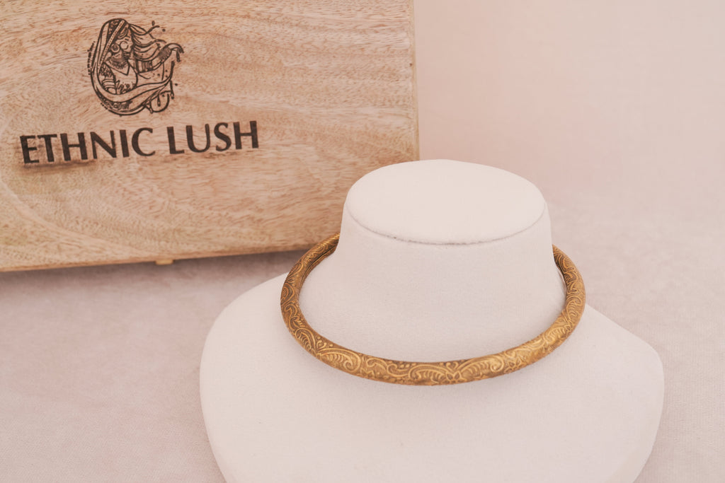 Antique Engraved Brass Hasli Necklace