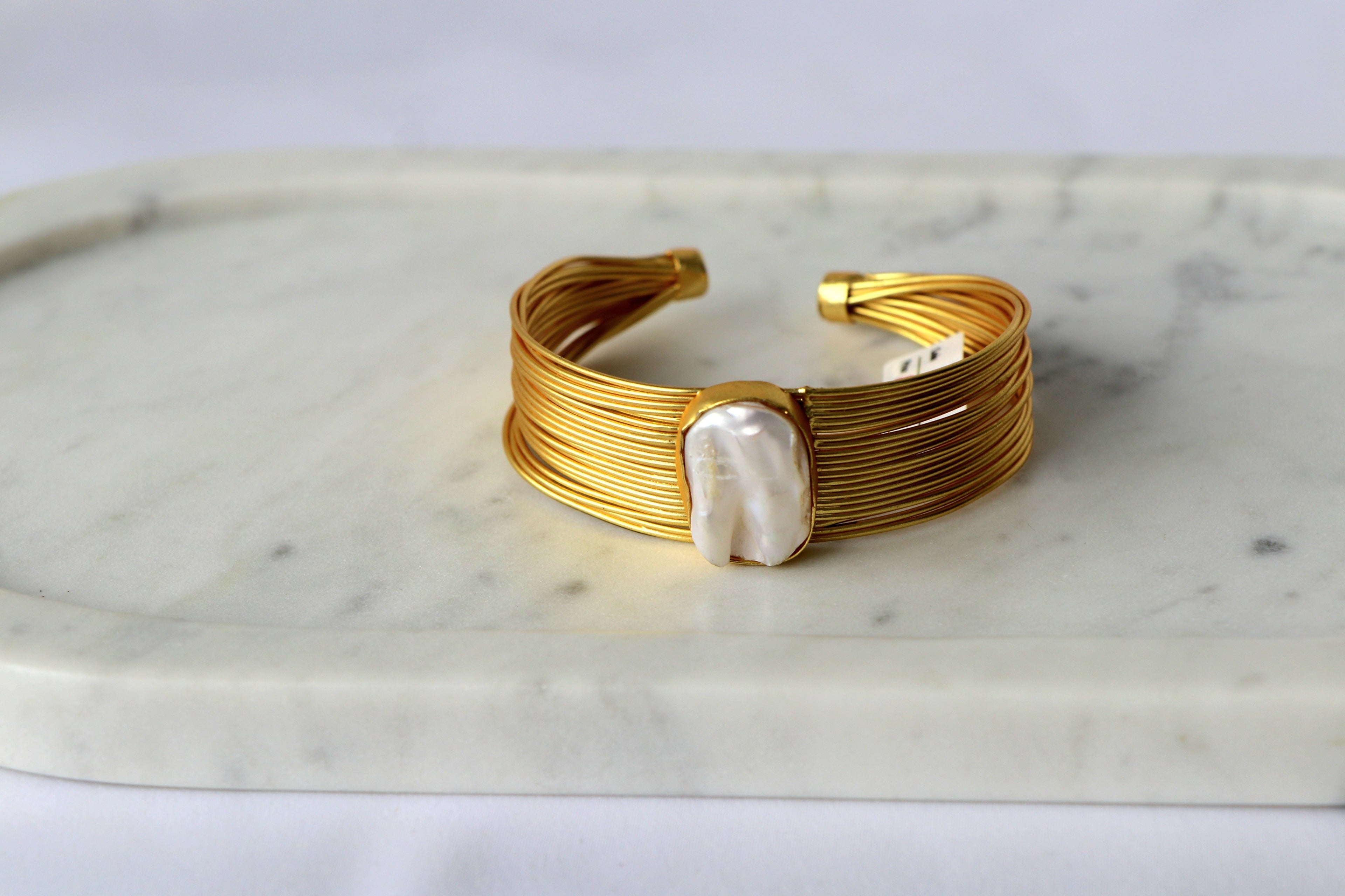 Baroque Pearl Multi Wire Cuff Bracelet