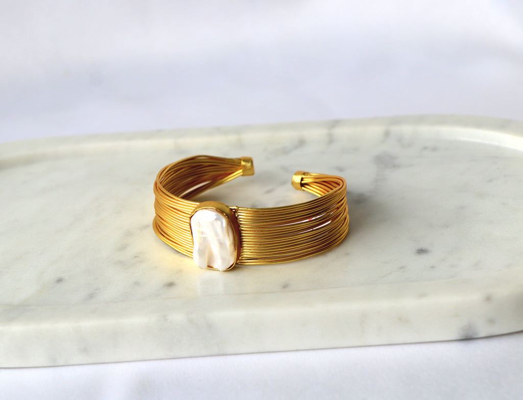 Baroque Pearl Multi Wire Cuff Bracelet