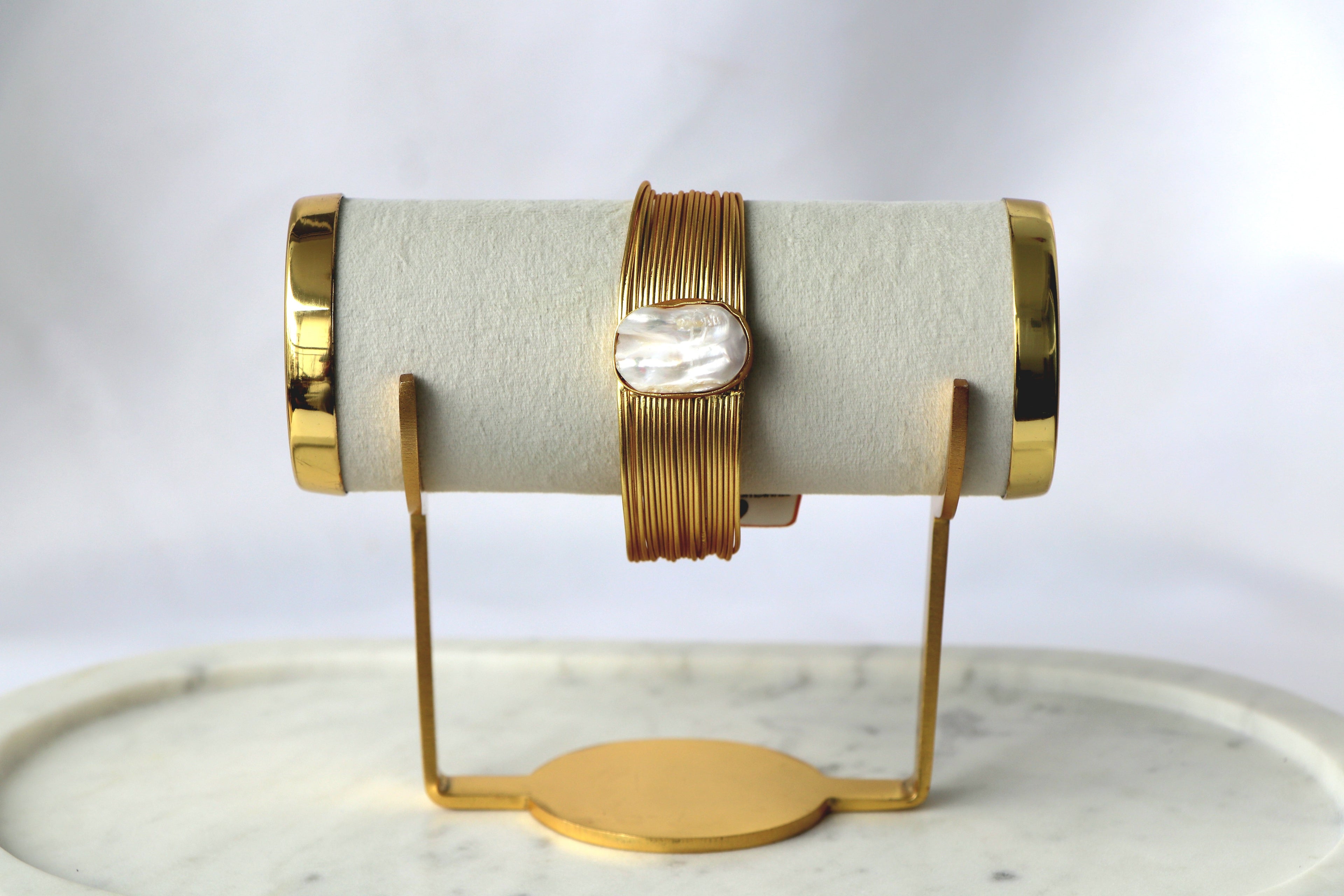 Baroque Pearl Multi Wire Cuff Bracelet
