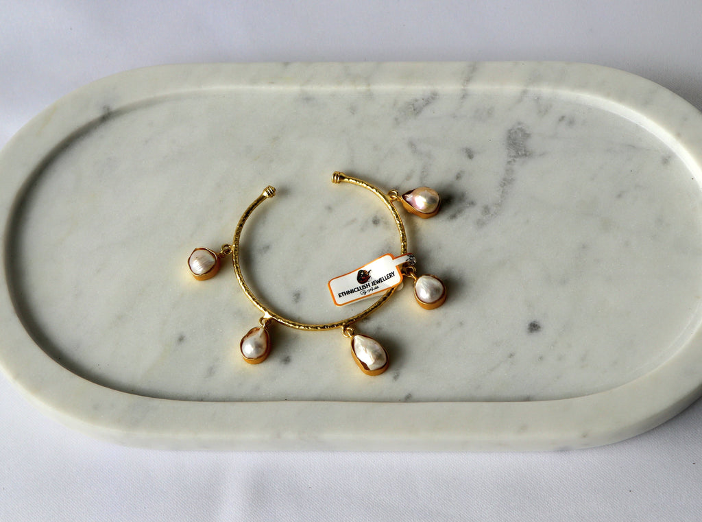 Pearl Charm Open Cuff Bracelet
