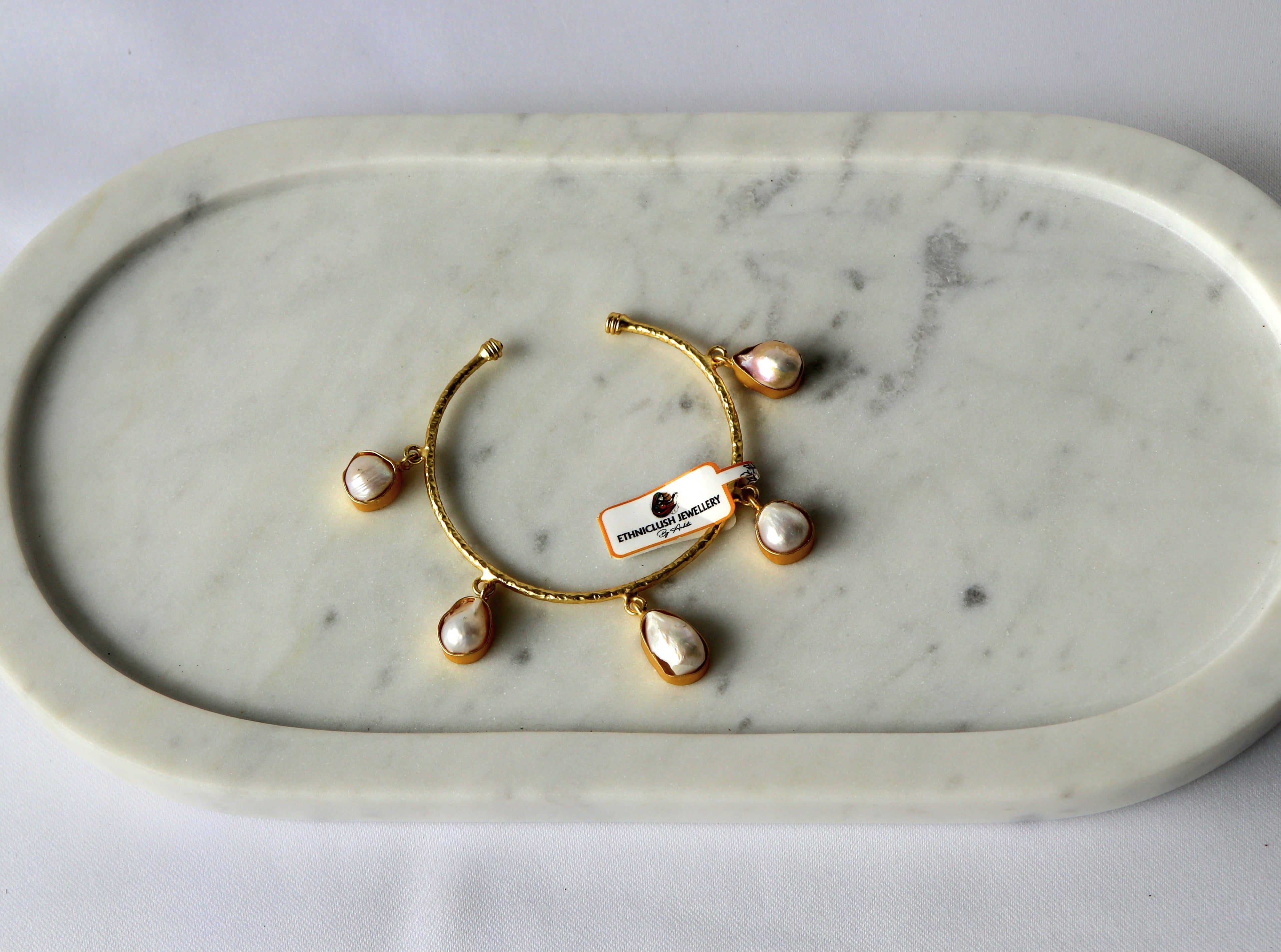 Pearl Charm Open Cuff Bracelet