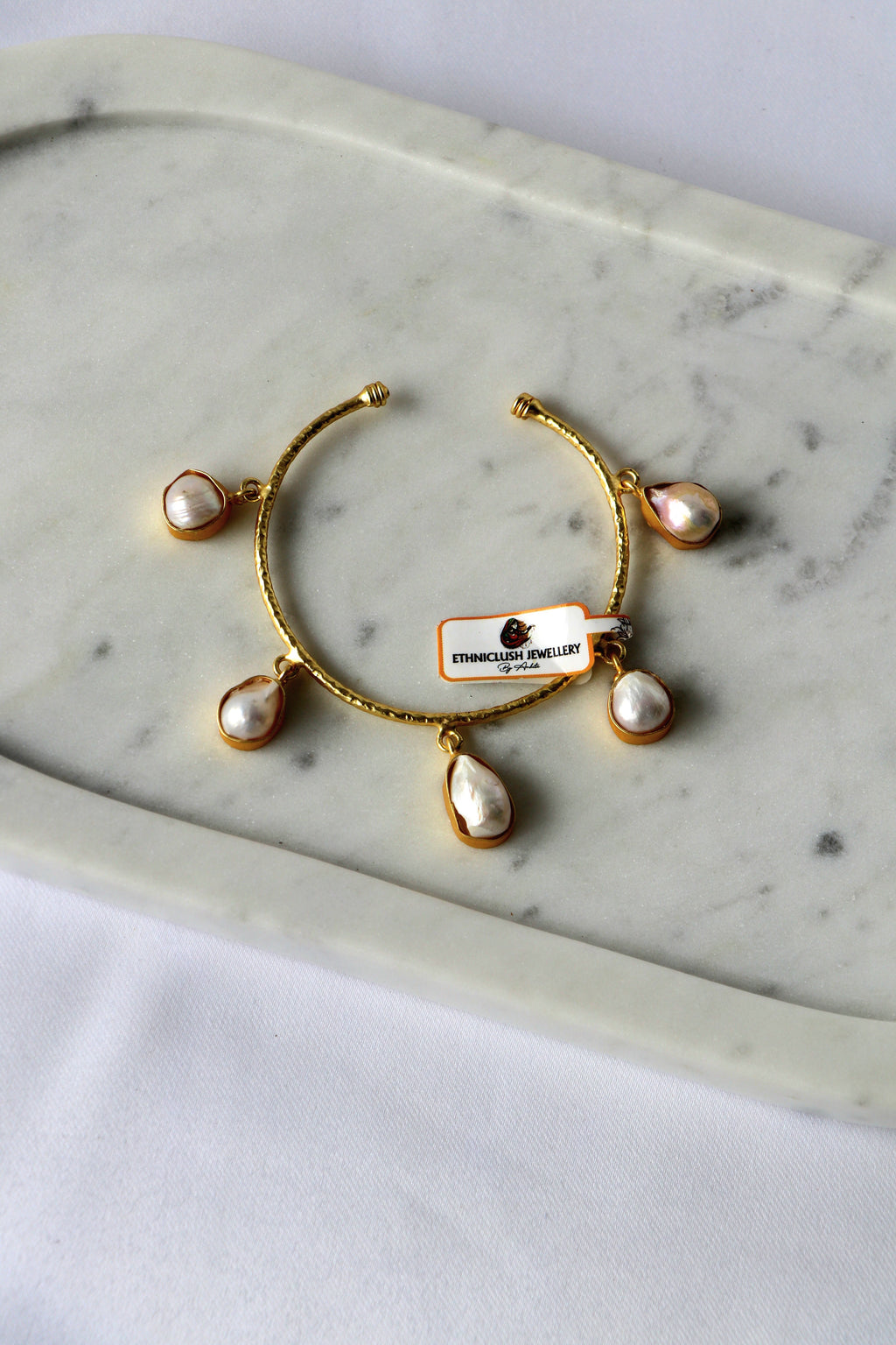 Pearl Charm Open Cuff Bracelet