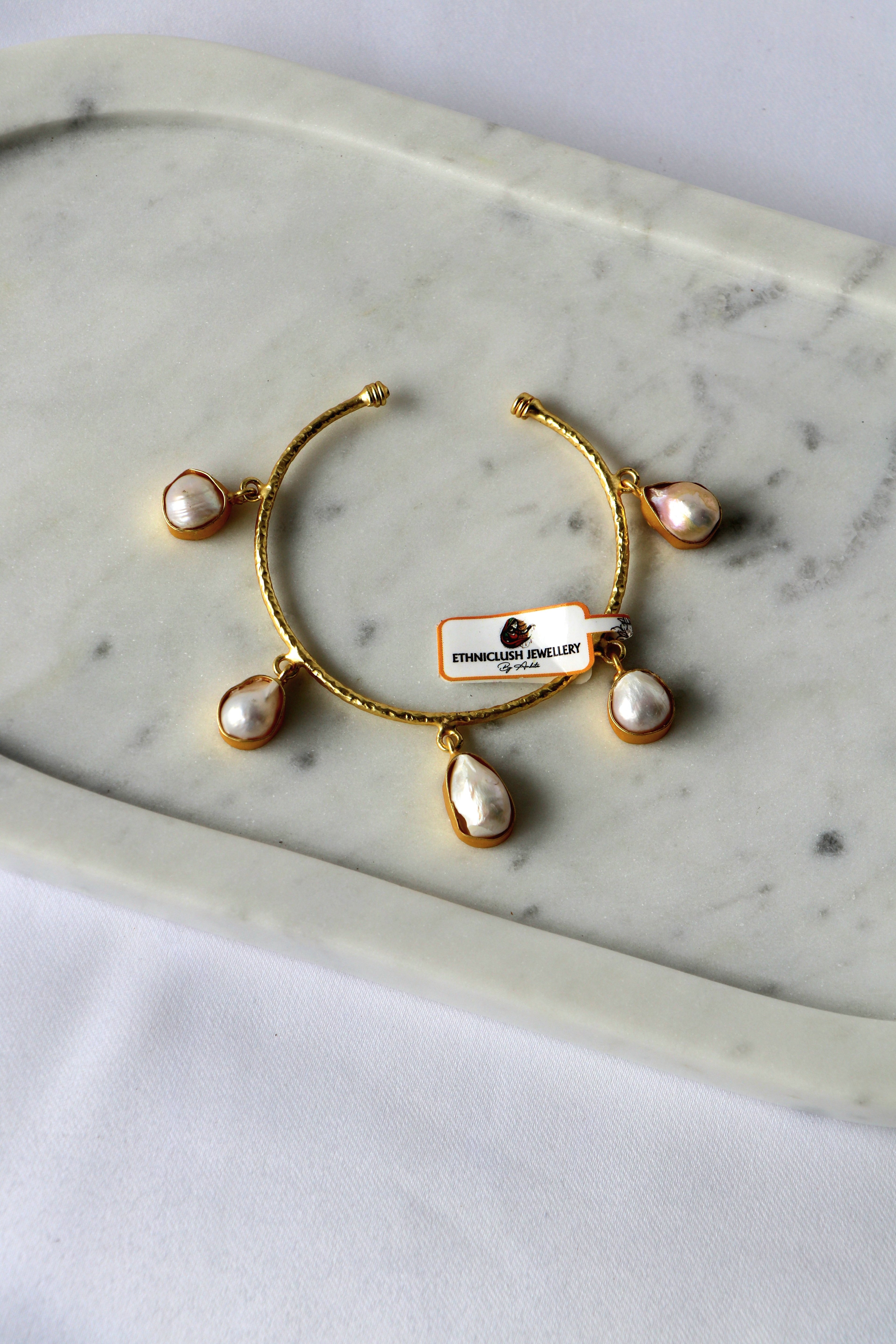 Pearl Charm Open Cuff Bracelet