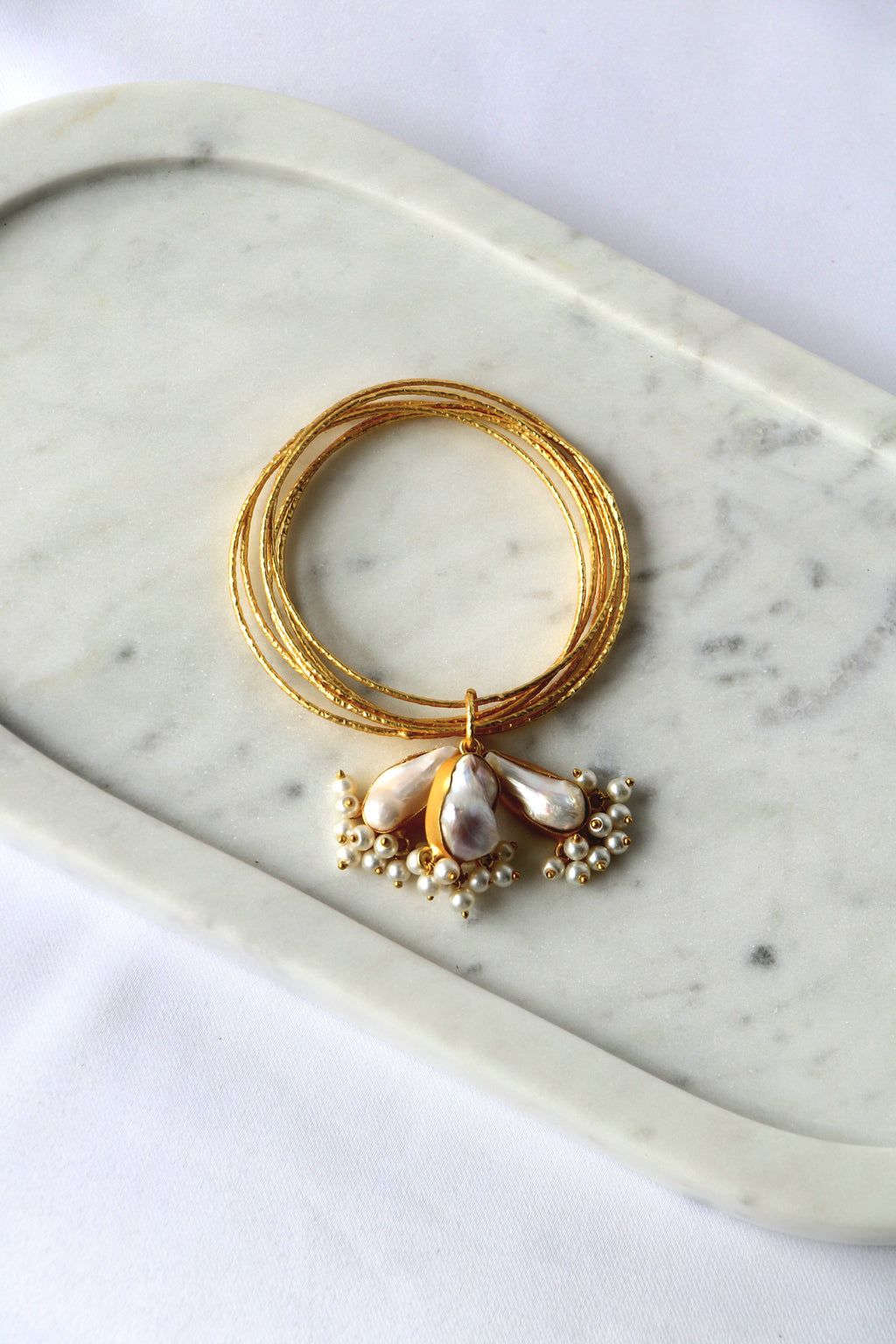 Baroque Pearl Charm Bangle Bracelet