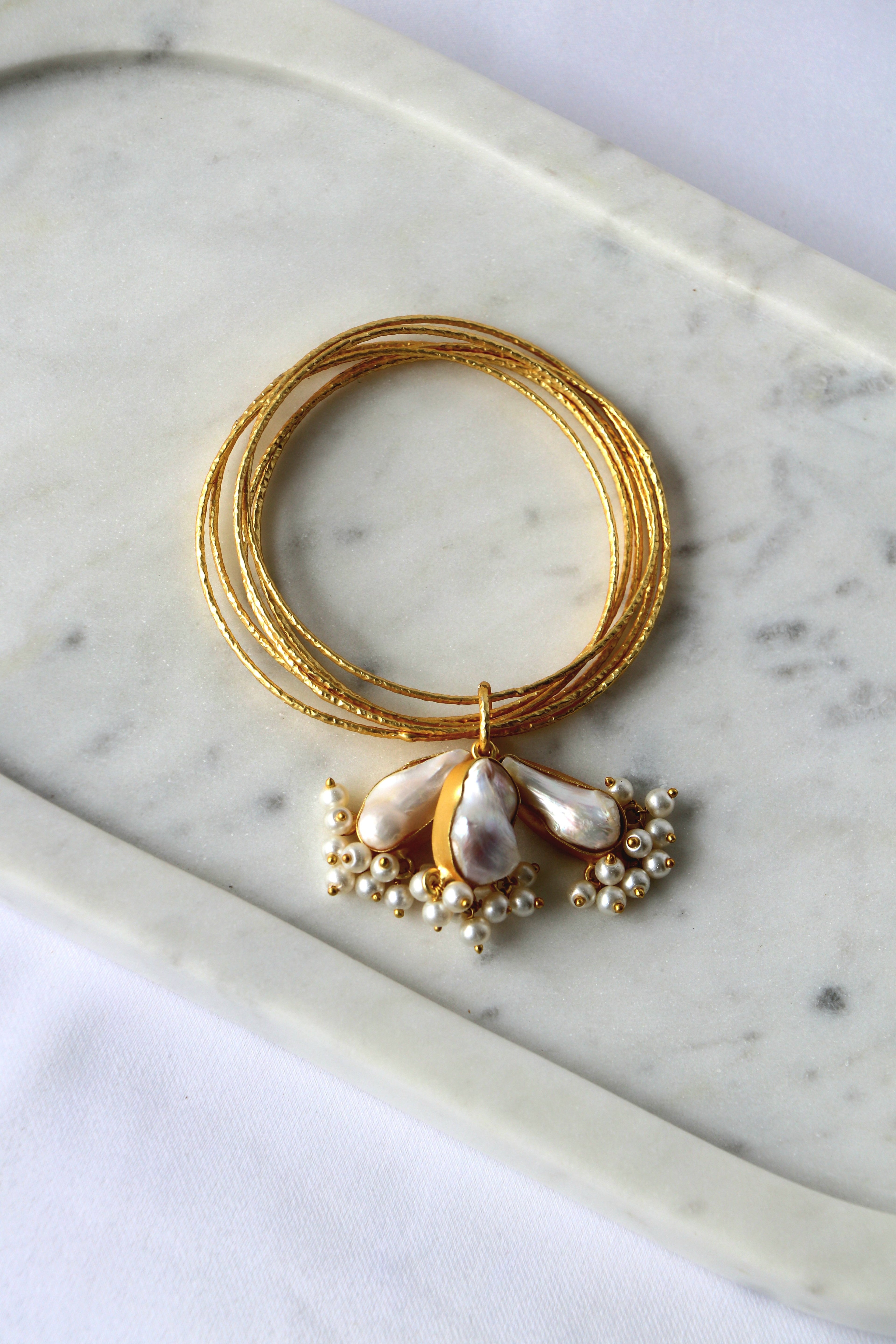 Baroque Pearl Charm Bangle Bracelet