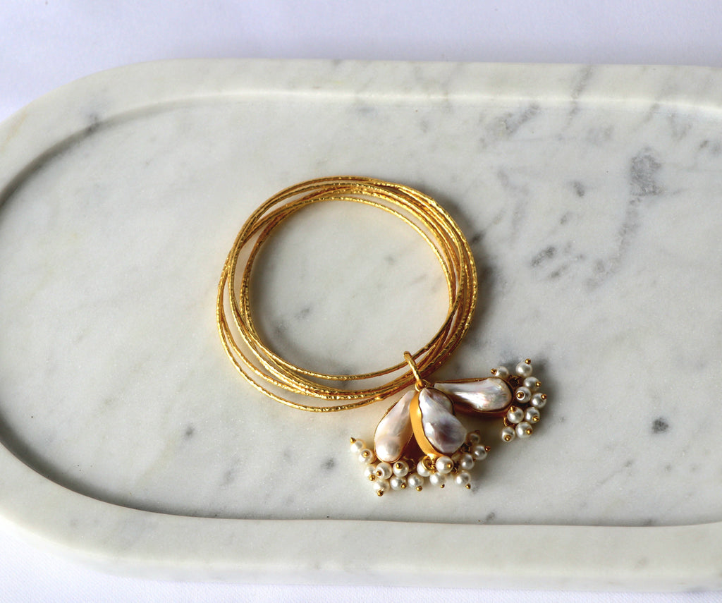 Baroque Pearl Charm Bangle Bracelet
