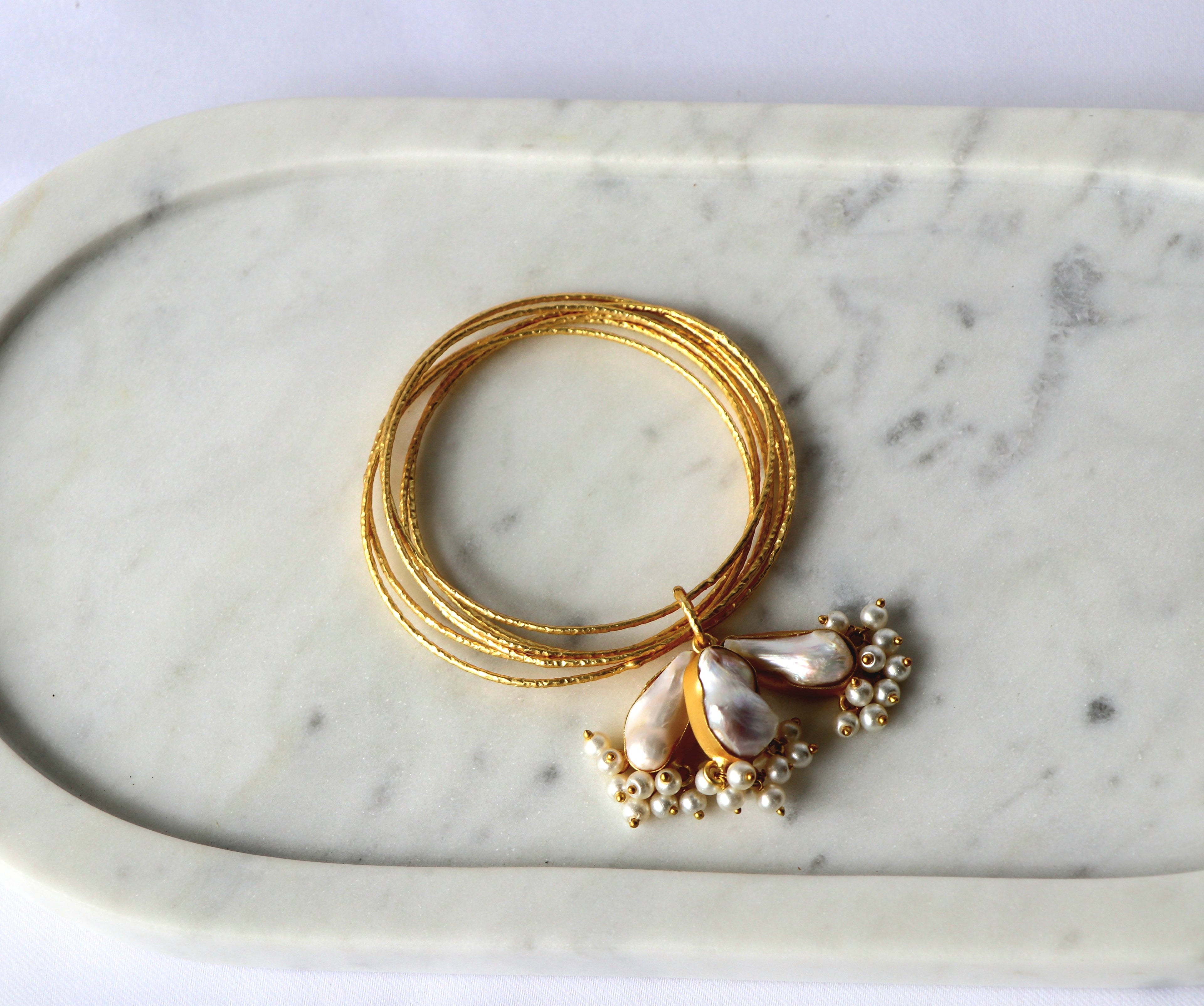 Baroque Pearl Charm Bangle Bracelet