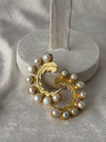 Golden Pearl Feather Stud Earrings