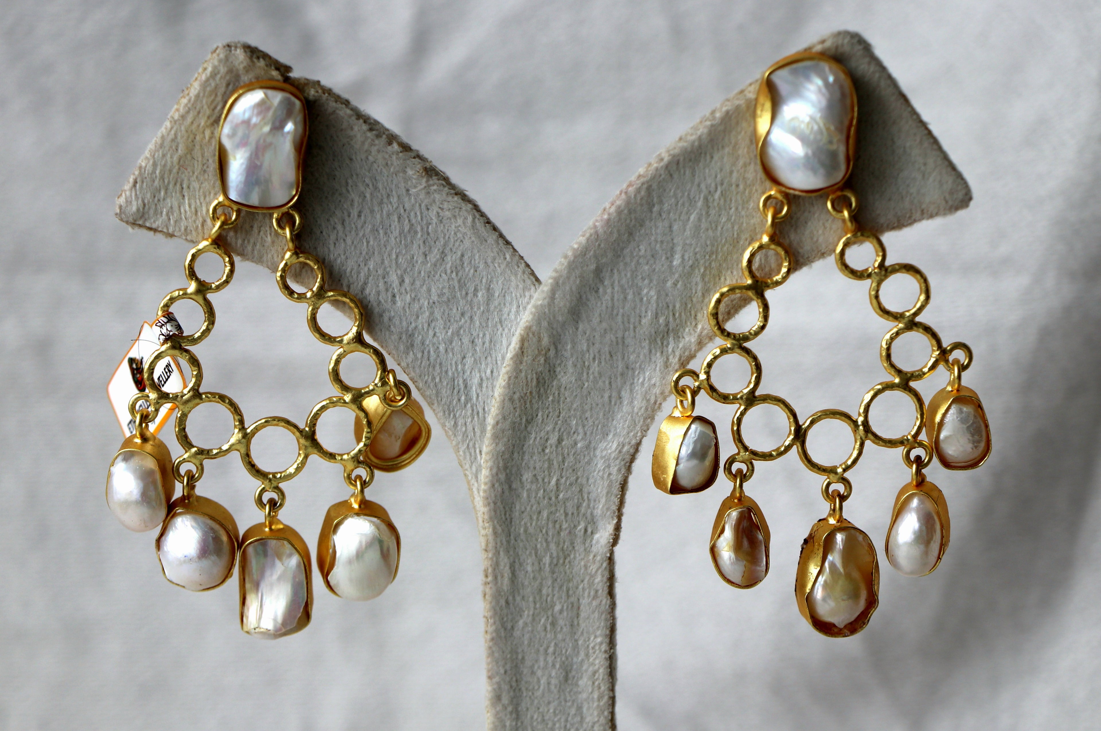 Golden Pearl Lattice Earrings