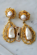Golden Pearl Lattice Statement Earrings