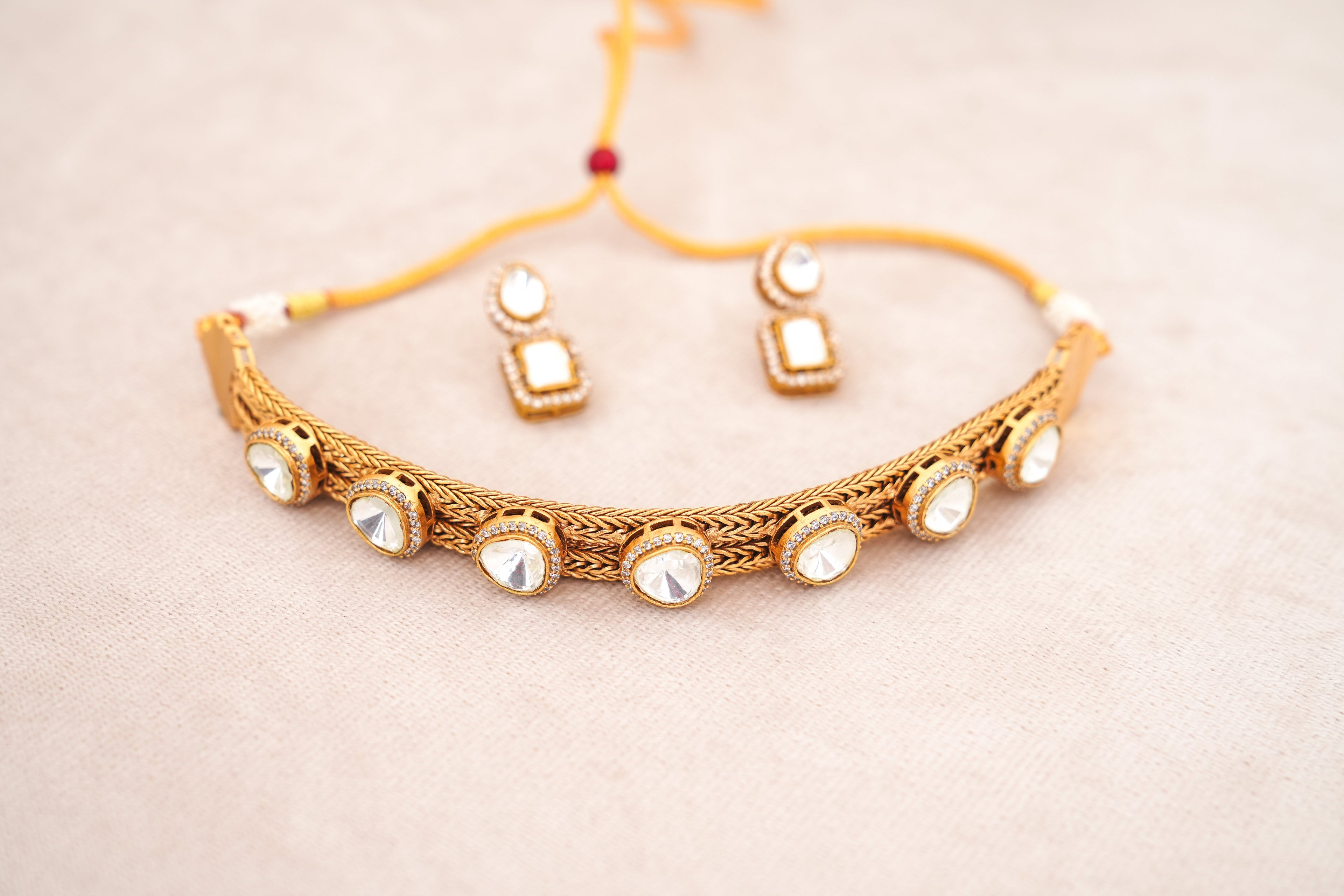 Golden Radiance Choker  Earrings Set