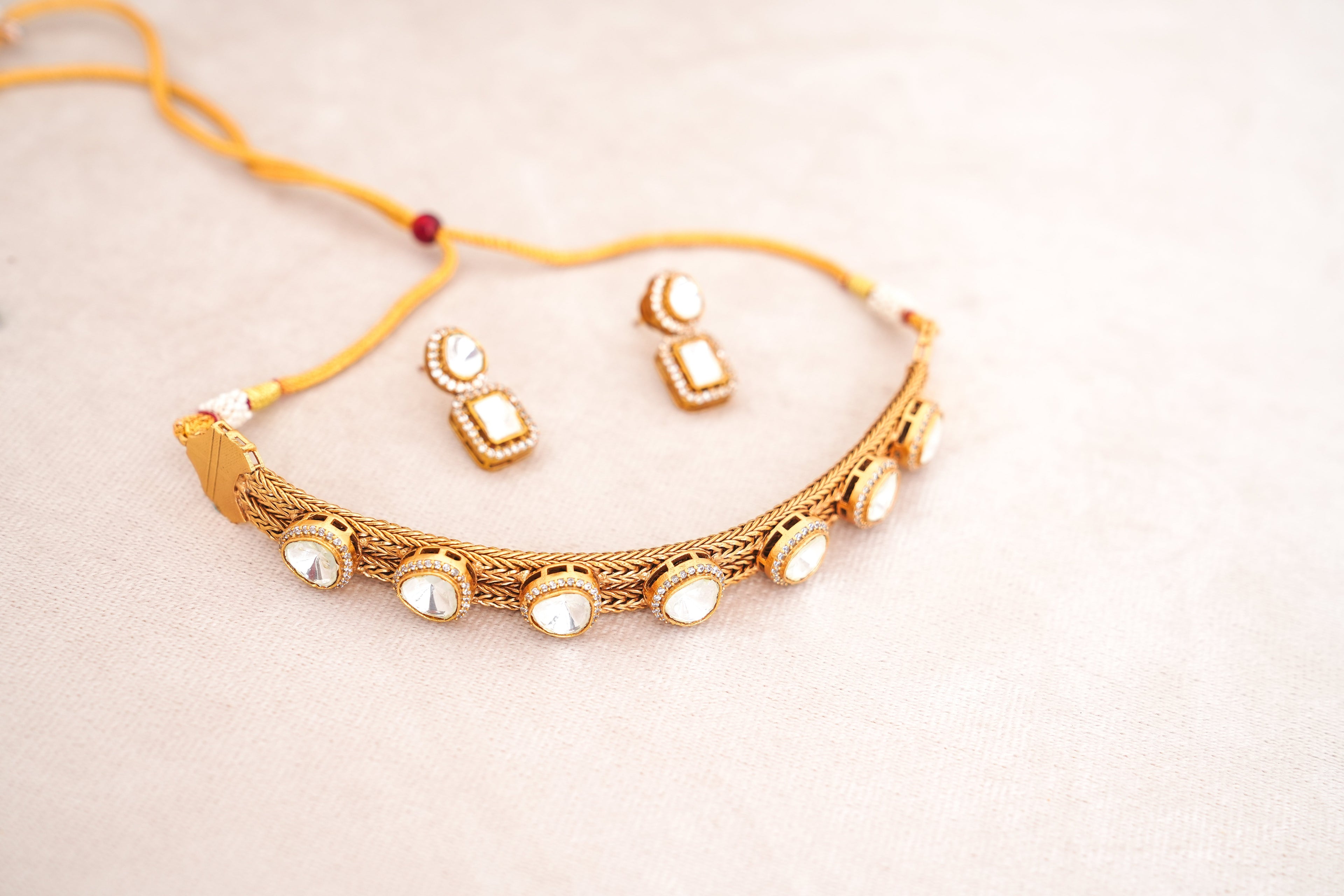 Golden Radiance Choker  Earrings Set