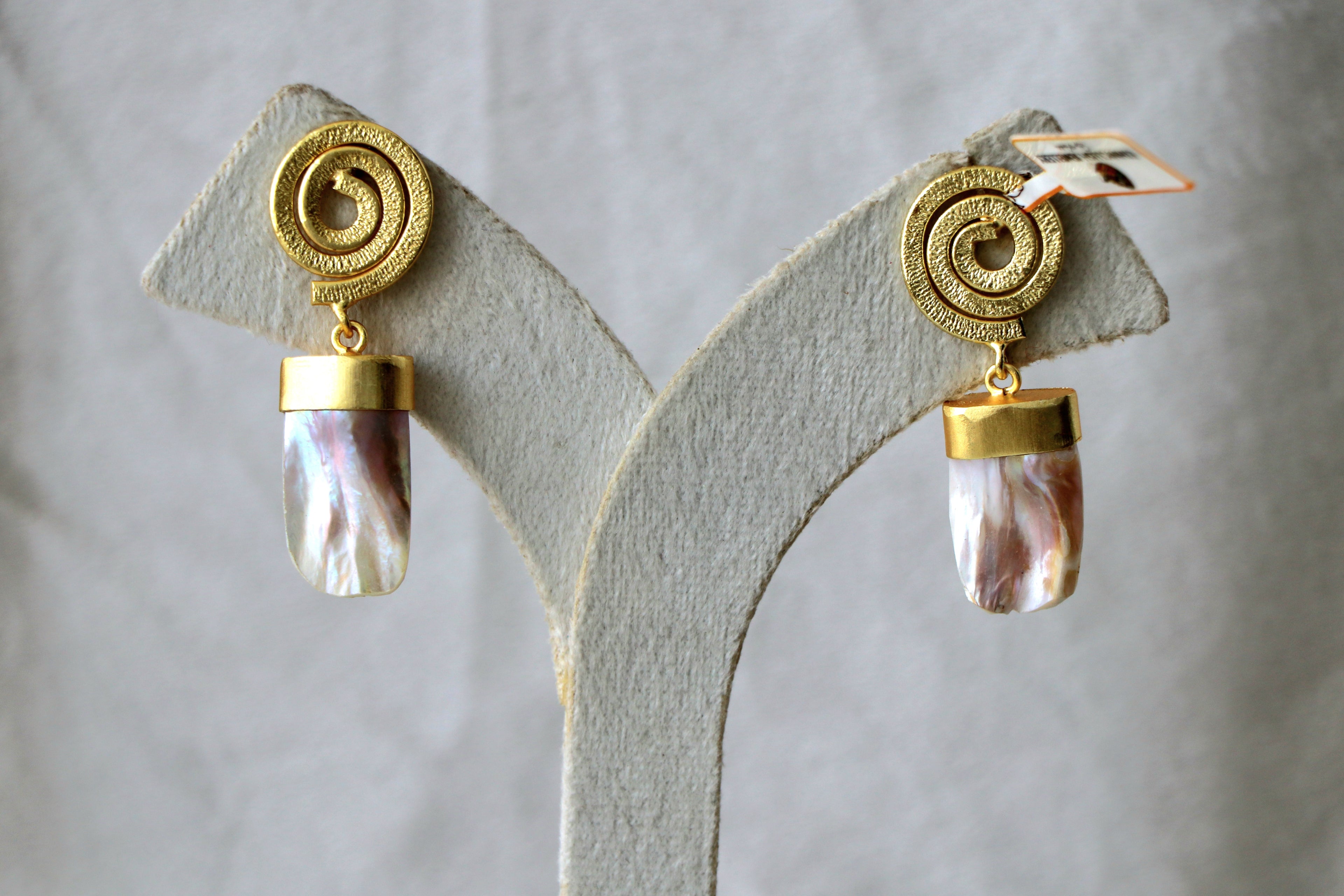 Golden Spiral Pearl Drop Earrings