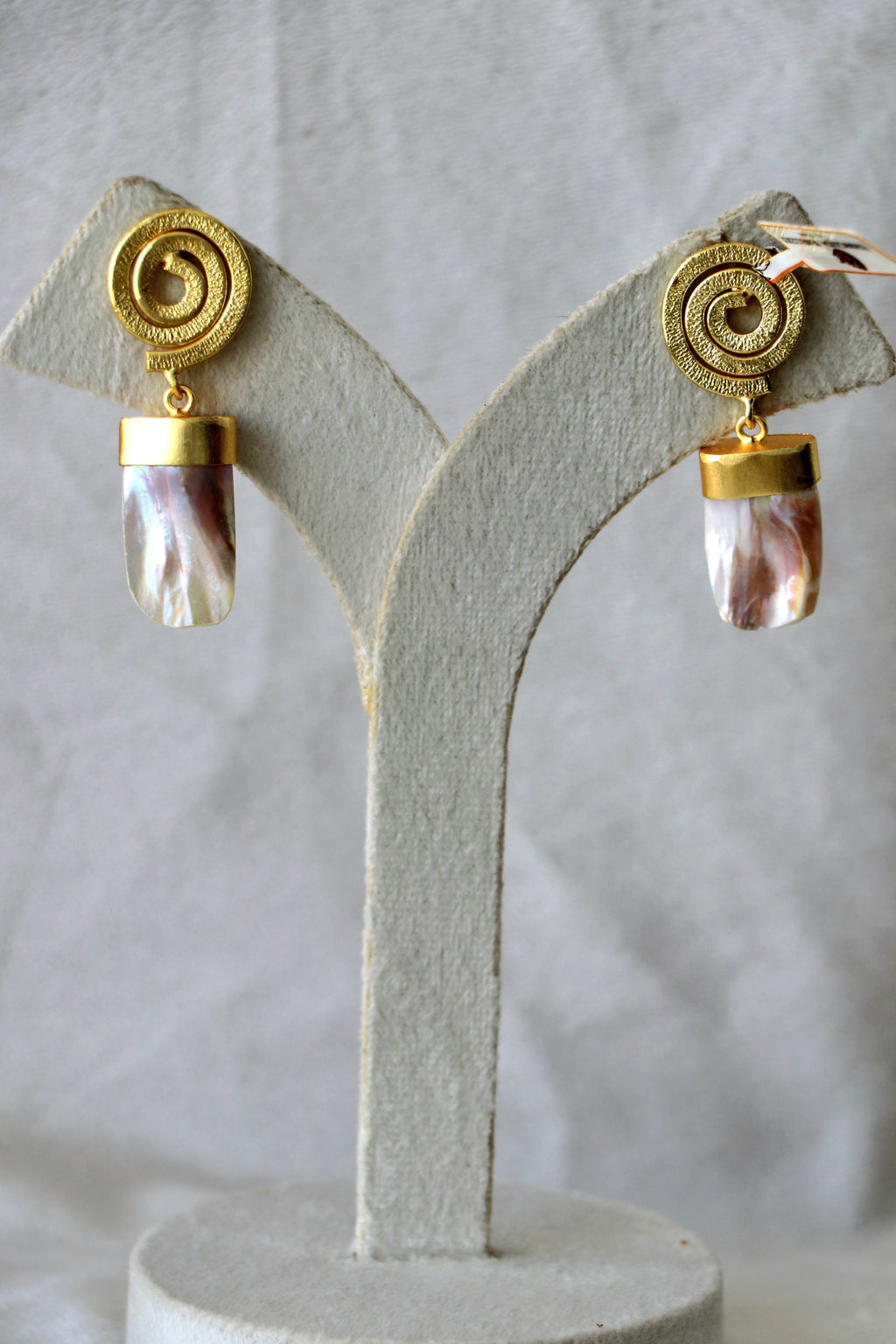 Golden Spiral Pearl Drop Earrings