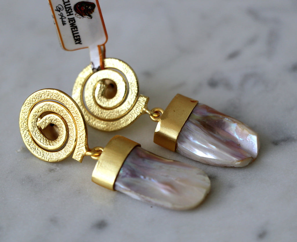 Golden Spiral Pearl Drop Earrings