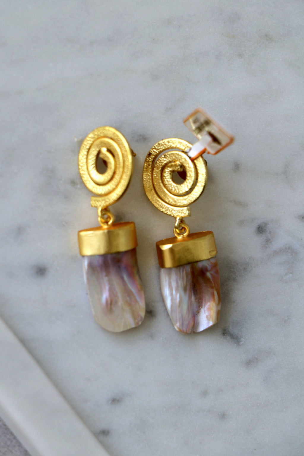 Golden Spiral Pearl Drop Earrings