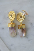 Golden Spiral Pearl Drop Earrings