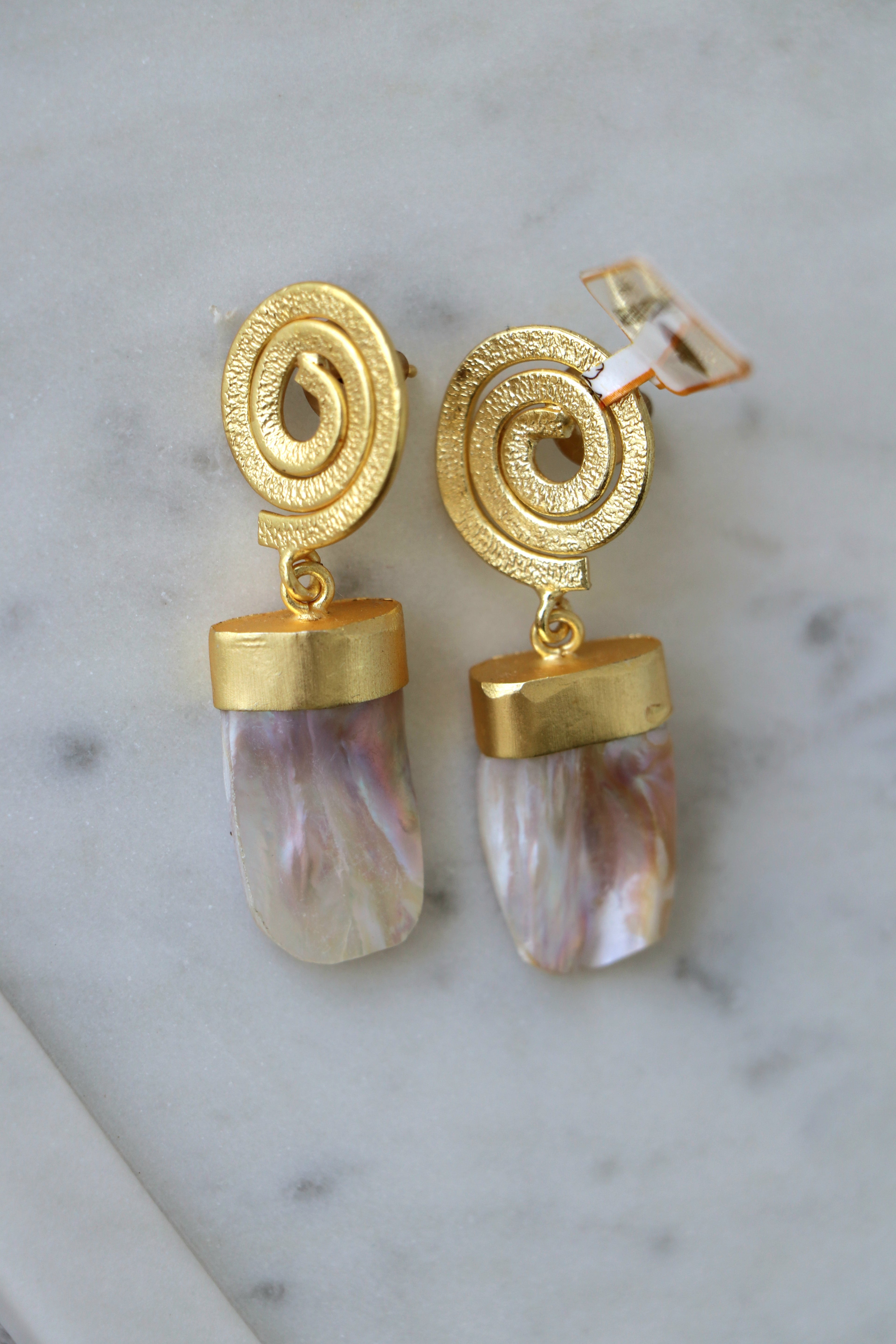 Golden Spiral Pearl Drop Earrings