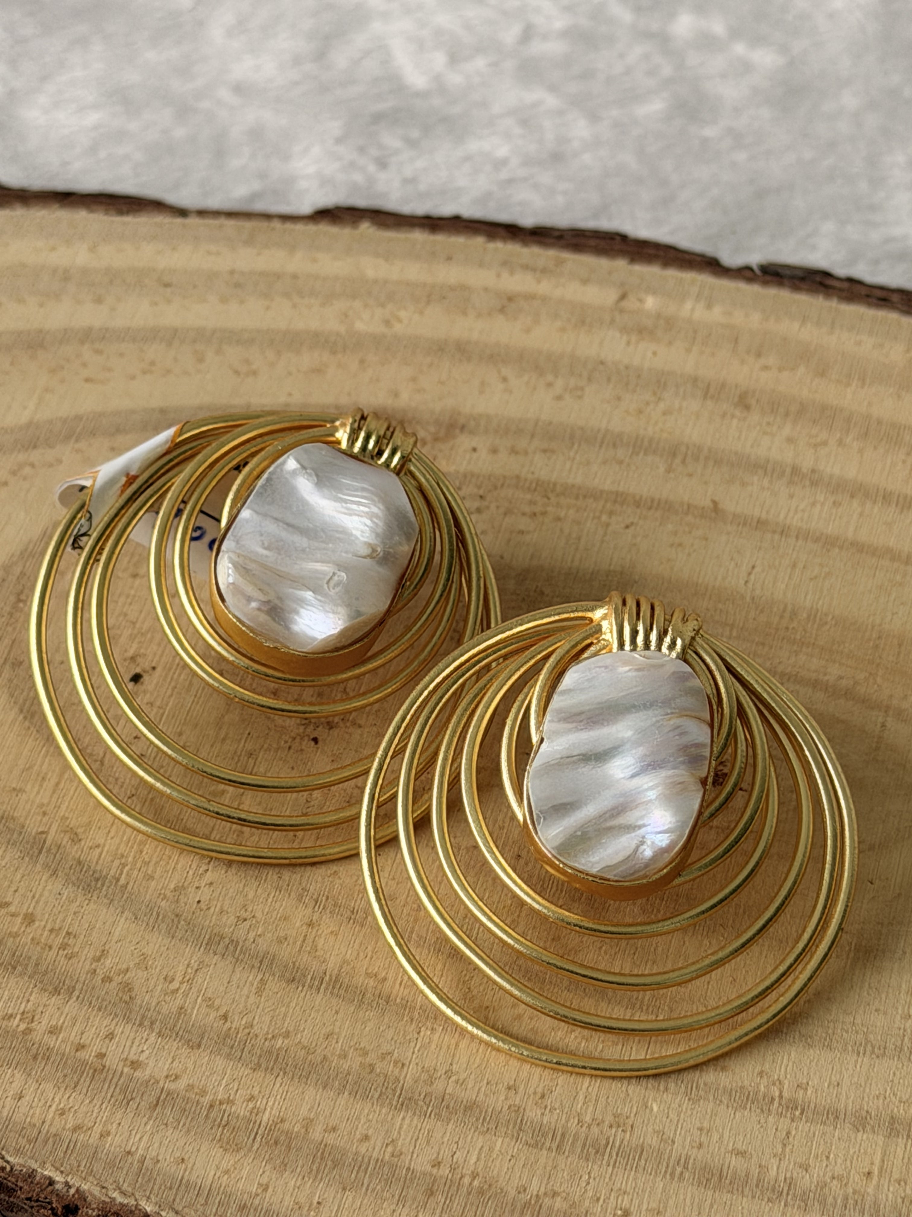Golden Wire Baroque Pearl Earrings