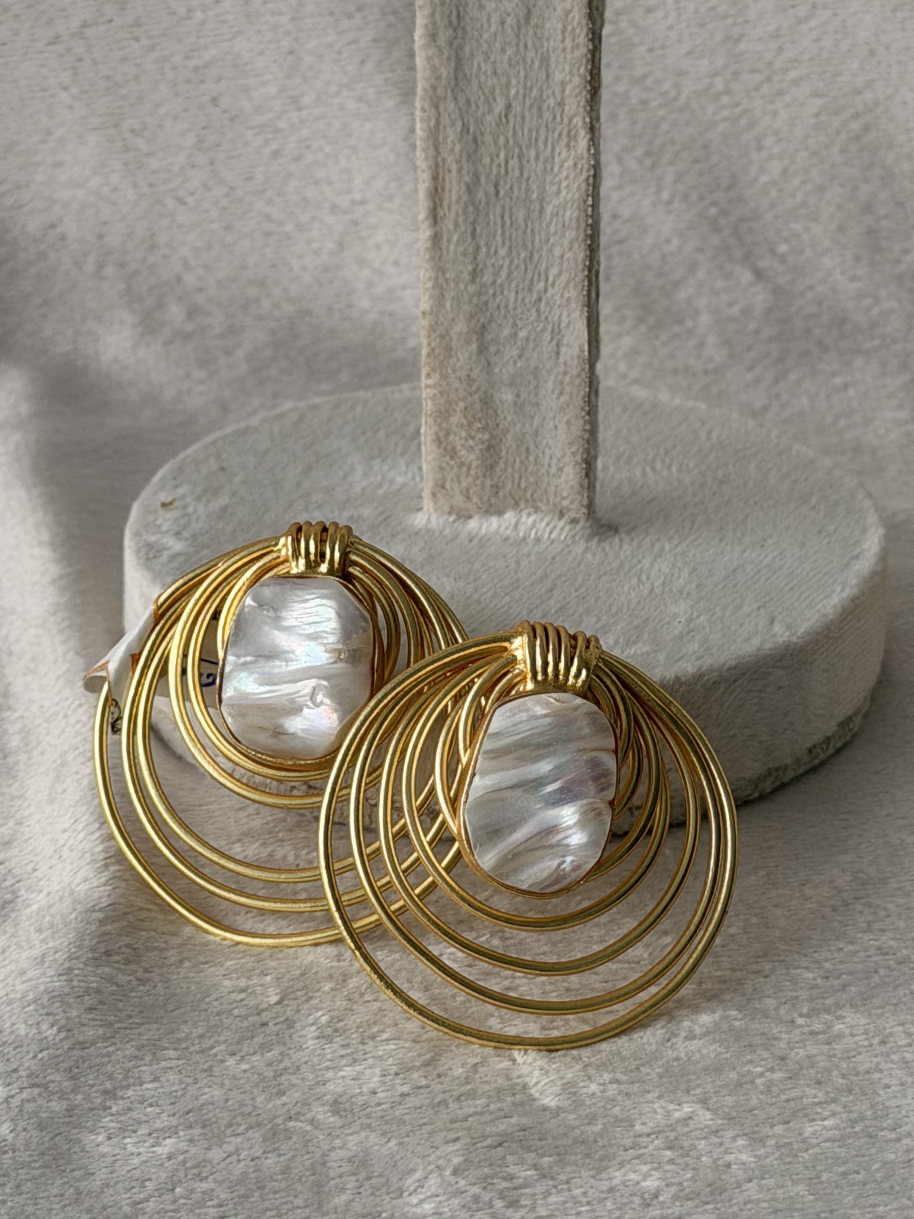 Golden Wire Baroque Pearl Earrings